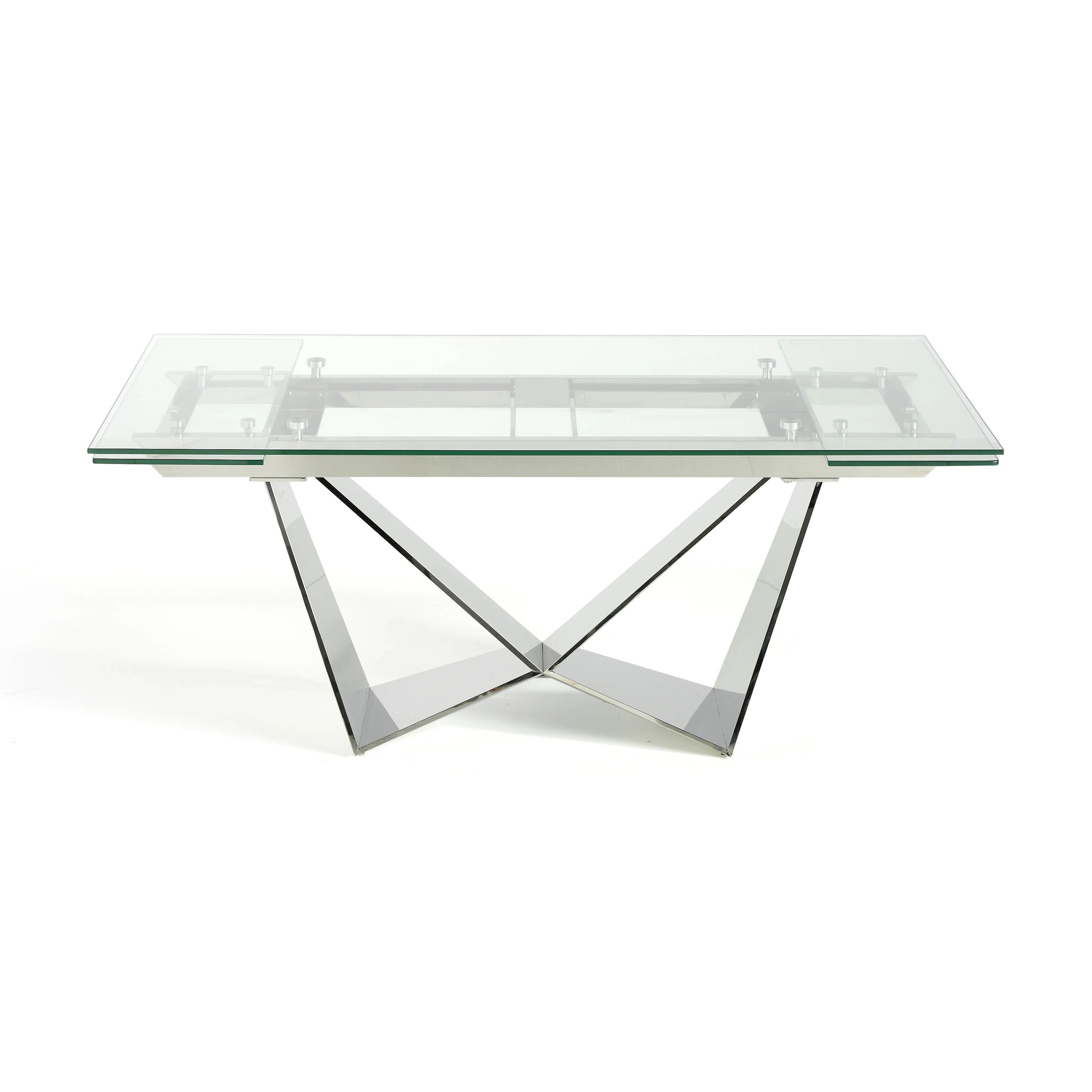 Table à manger à rallonge rectangulaire verre trempé et acier chromé