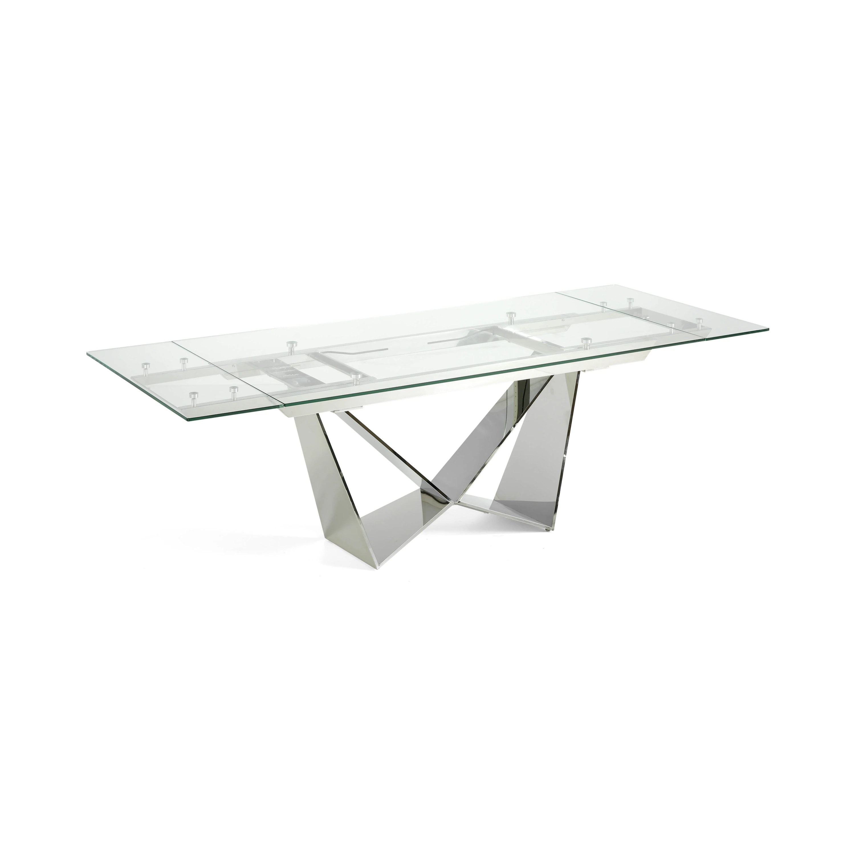 Table à manger à rallonge rectangulaire verre trempé et acier chromé