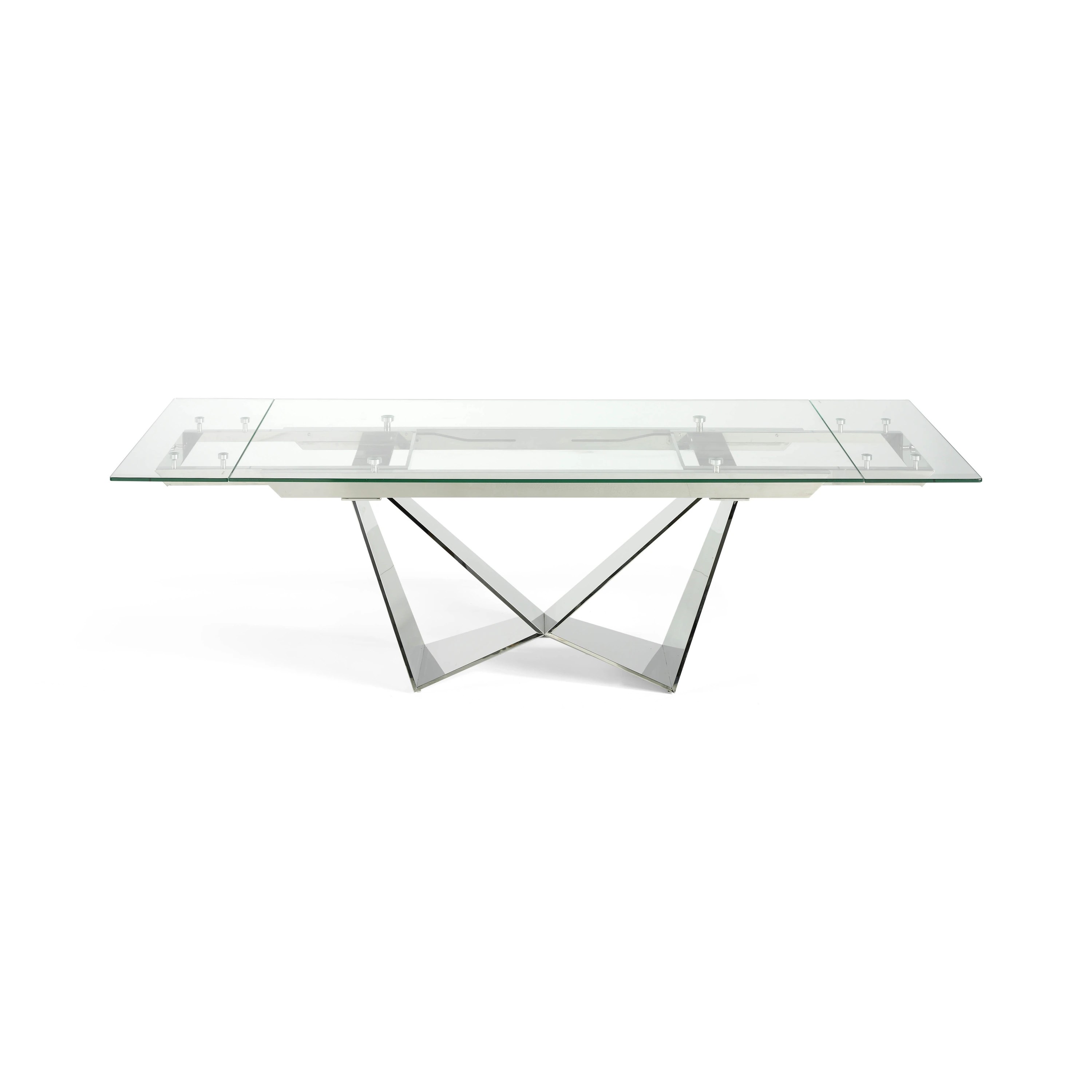 Table à manger à rallonge rectangulaire verre trempé et acier chromé