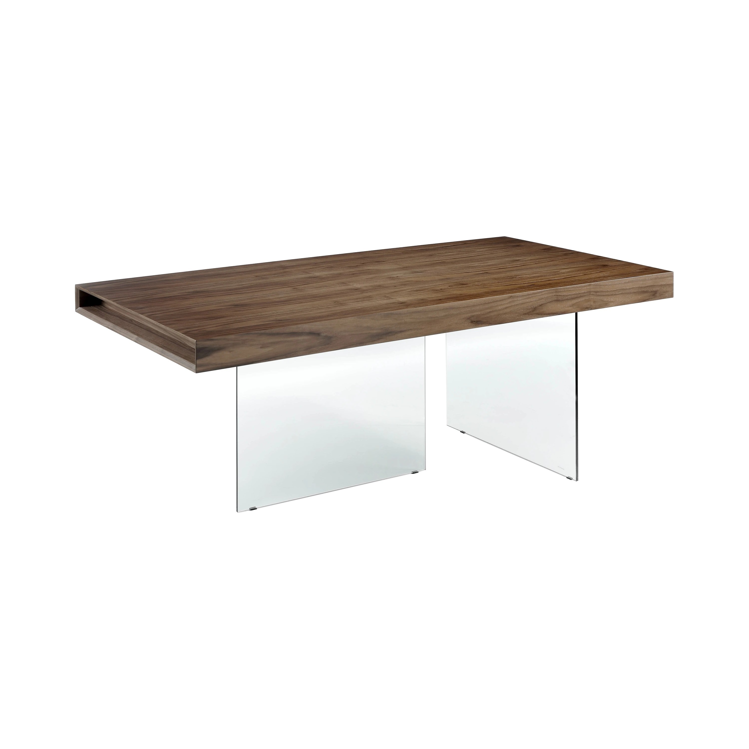 Table à manger rectangulaire noyer et verre trempé