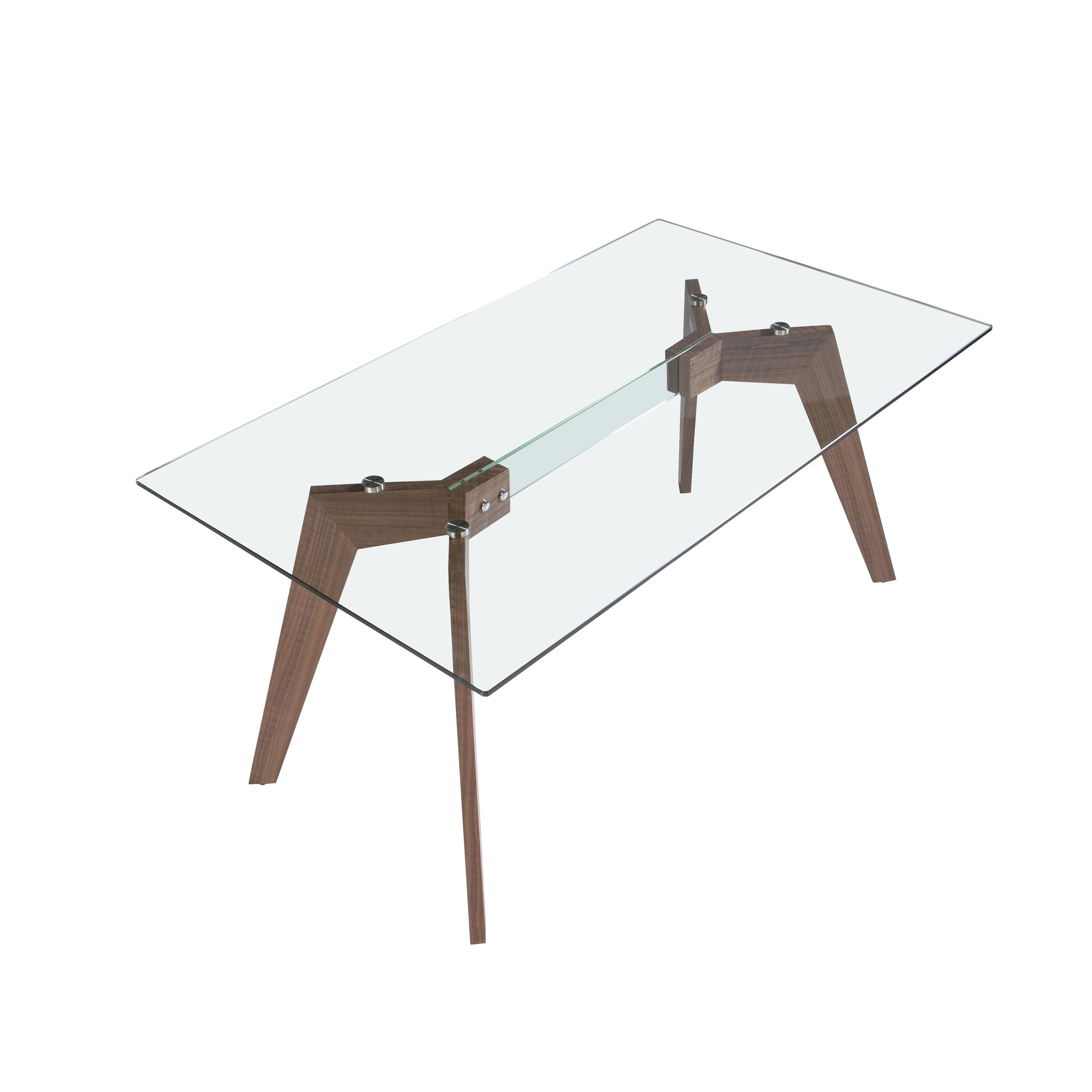 Table rectangulaire 1031 — verre trempé + noyer