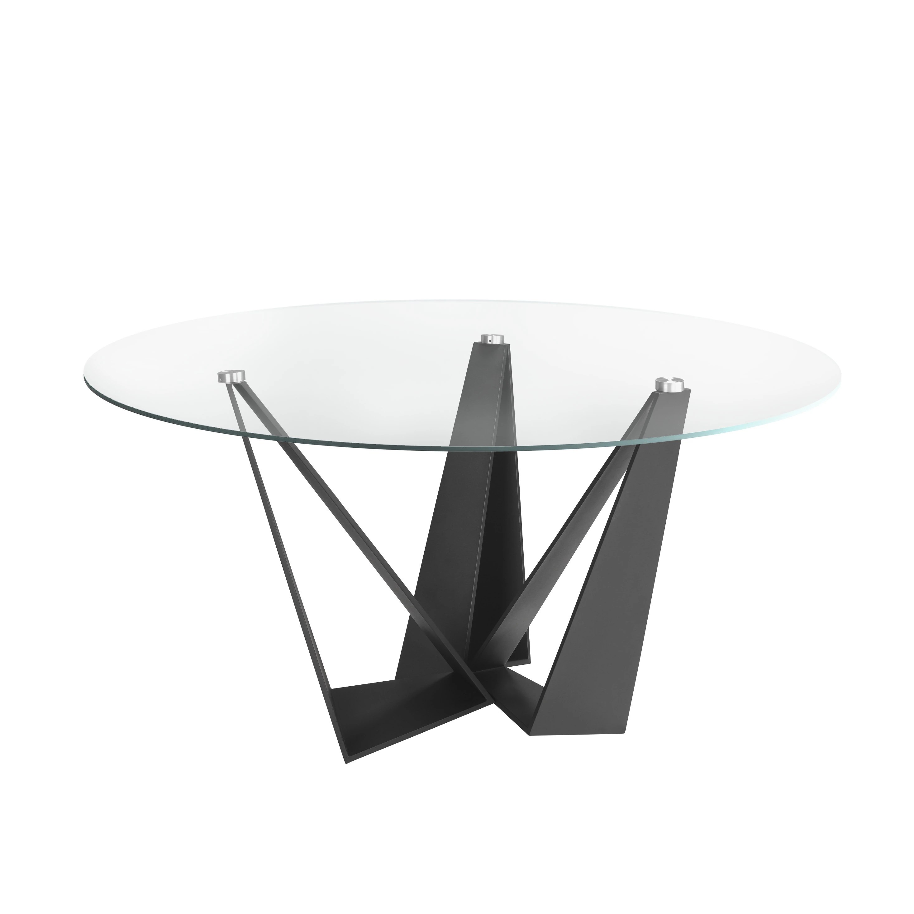 Table à manger ronde verre trempé et acier noir