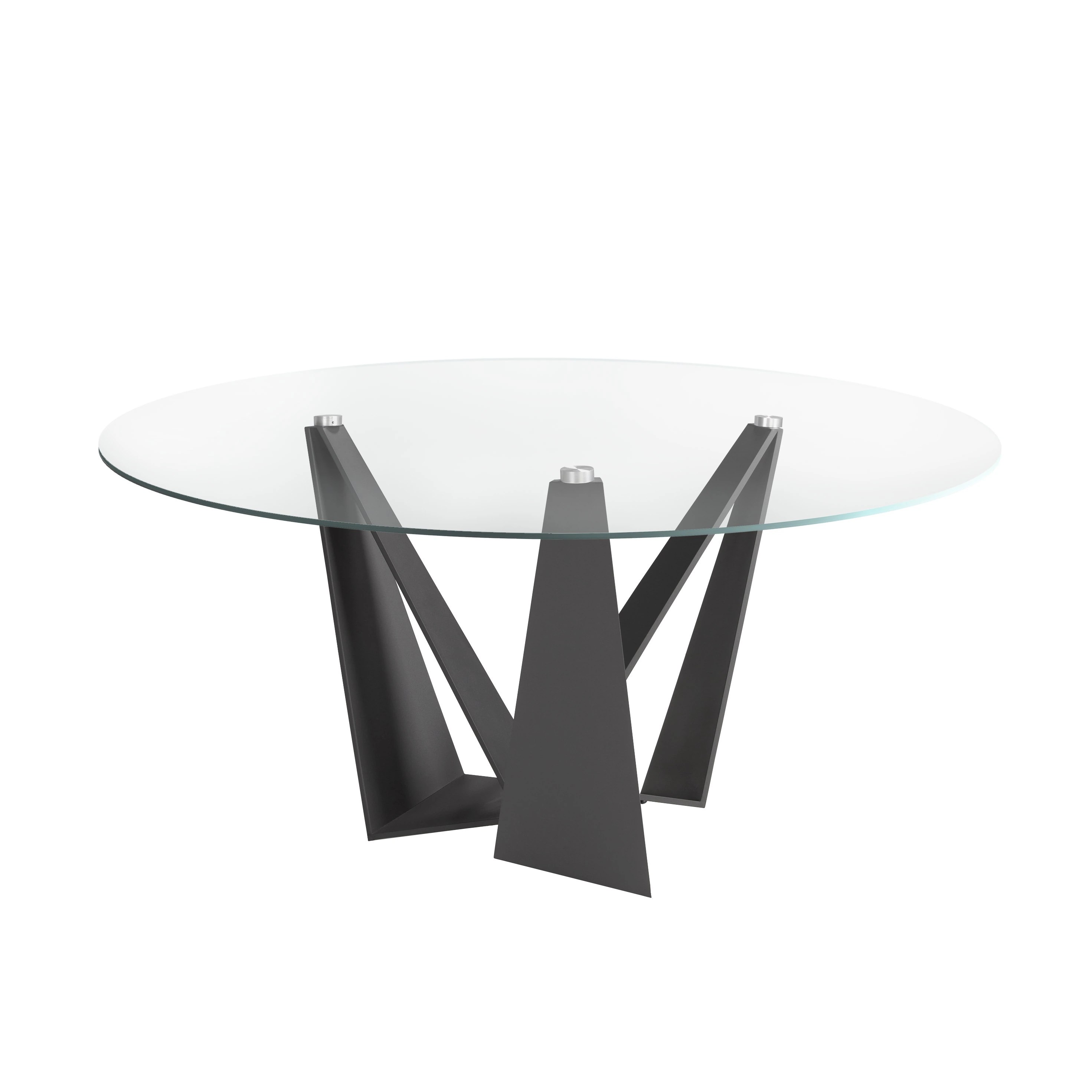 Table à manger ronde verre trempé et acier noir