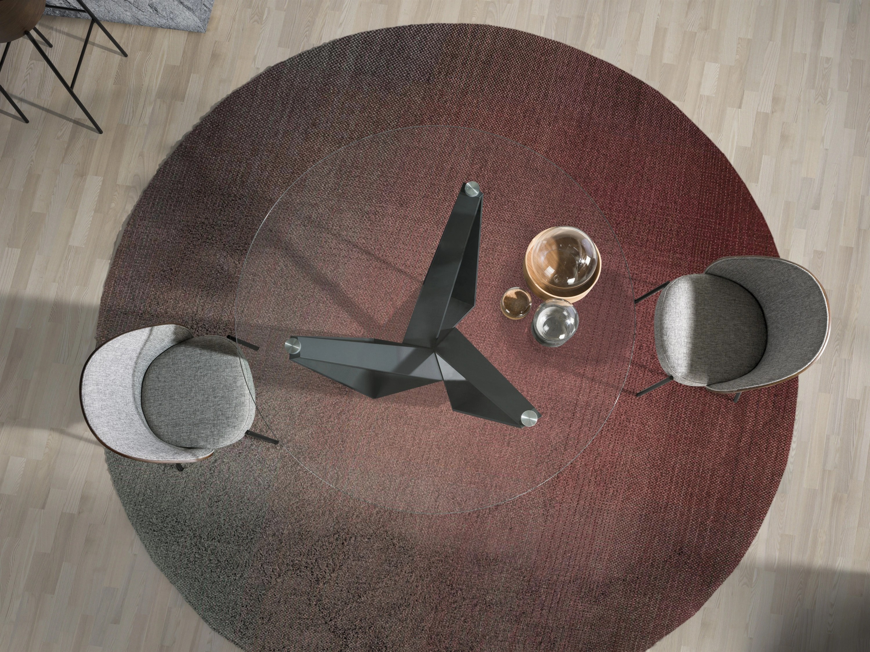 Table à manger ronde verre trempé et acier noir