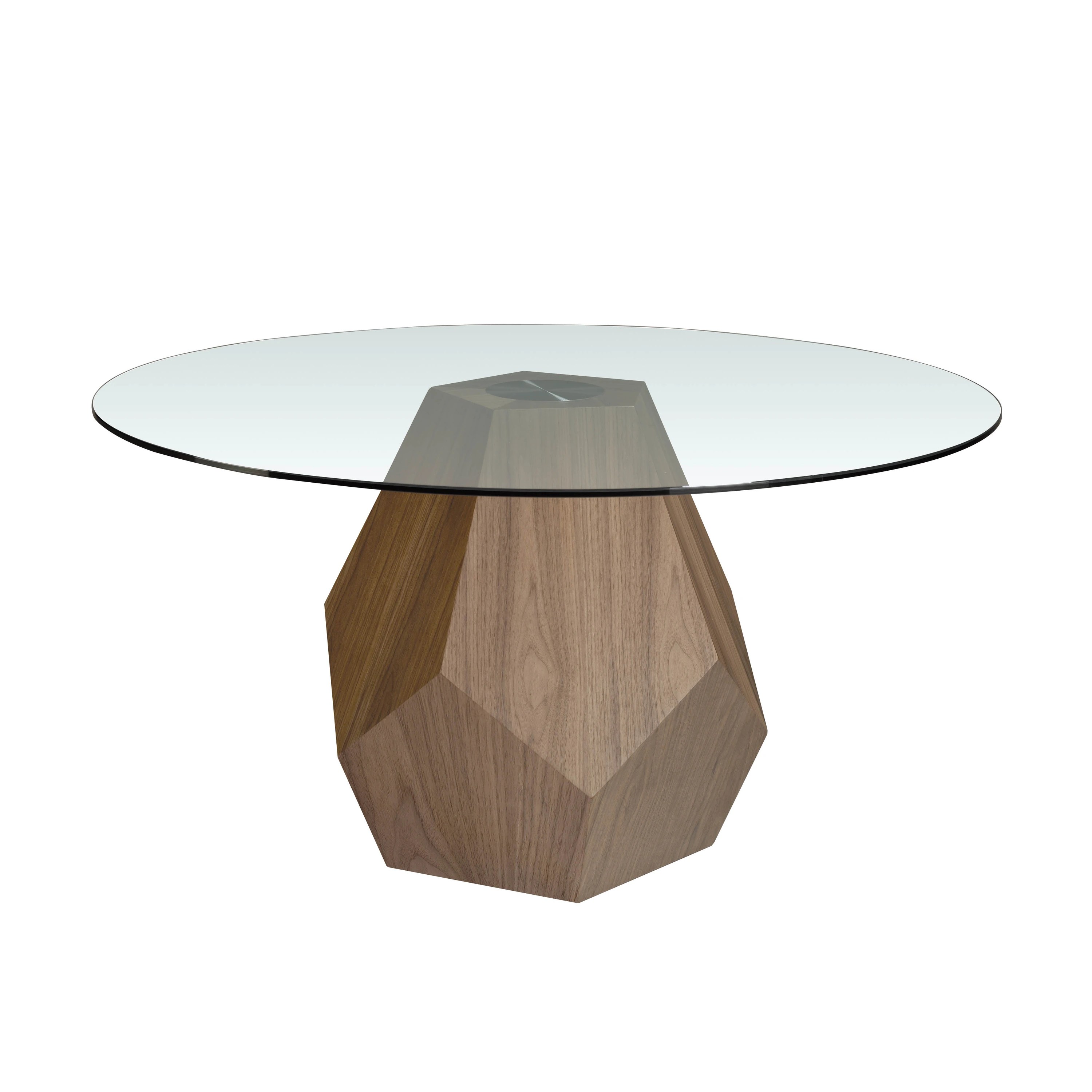 Table à manger ronde verre trempé et noyer