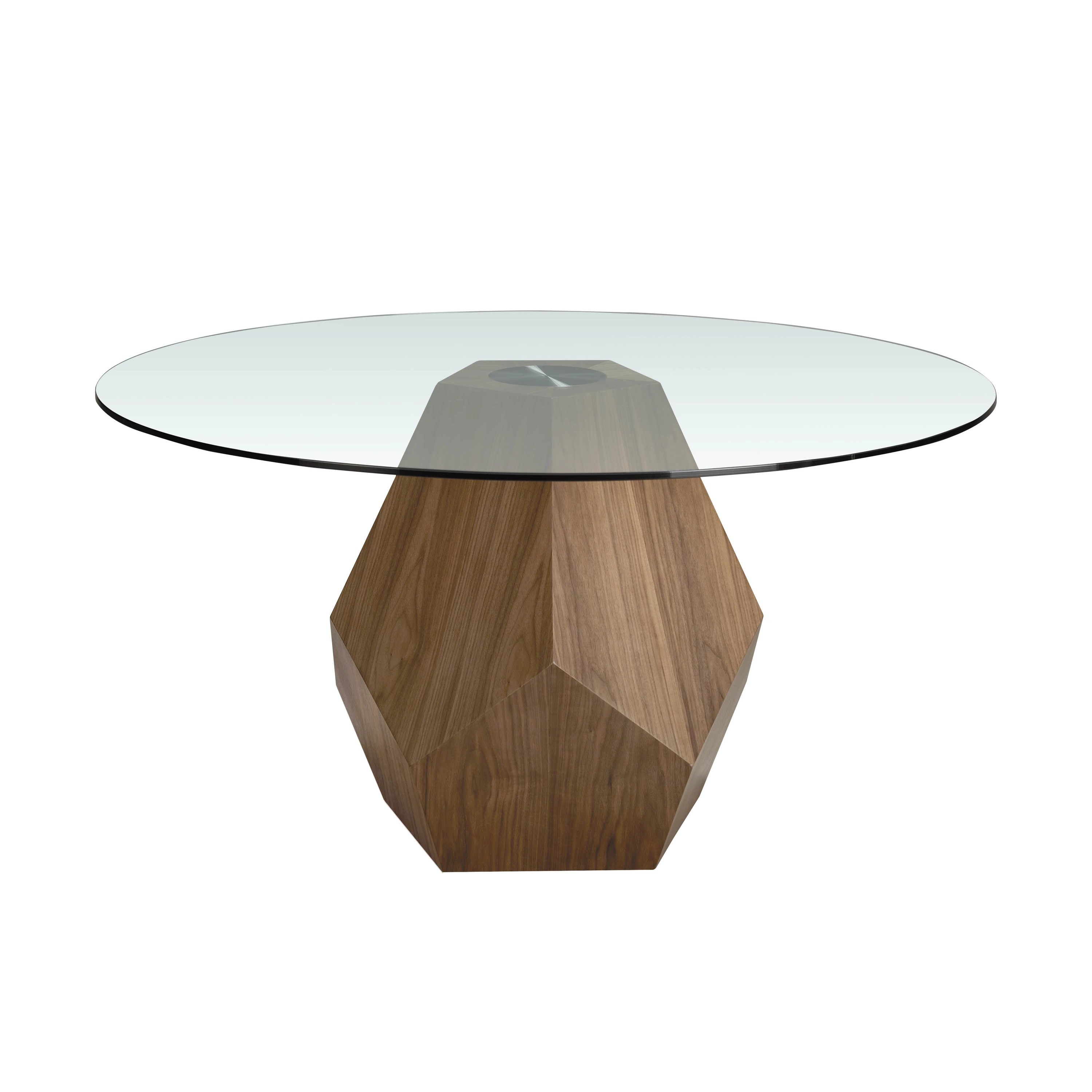 Table à manger ronde verre trempé et noyer
