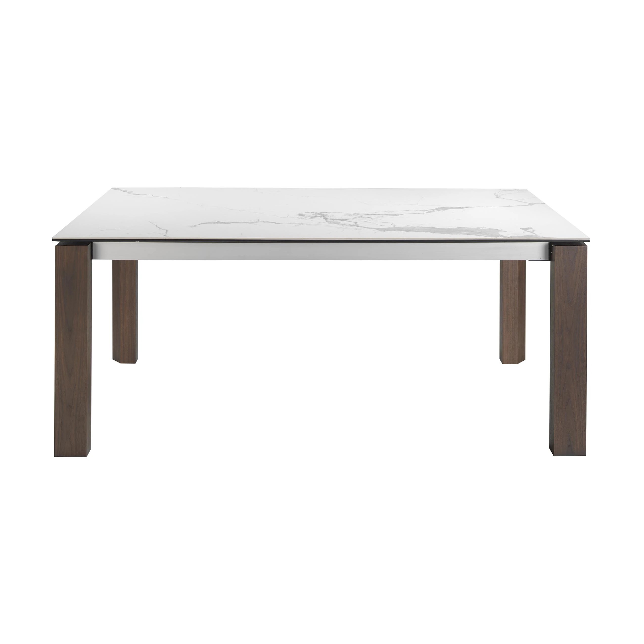 Table à manger à rallonge rectangulaire marbre porcelaine et noyer