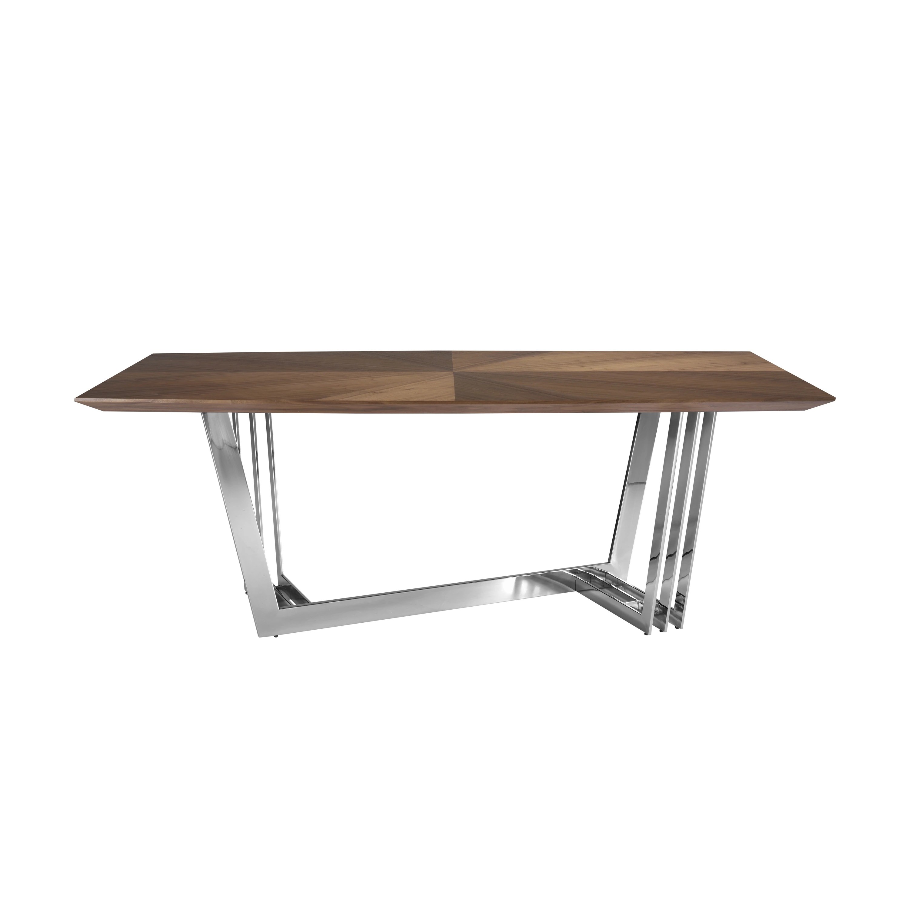 Table à manger baril ovale noyer et acier chromé