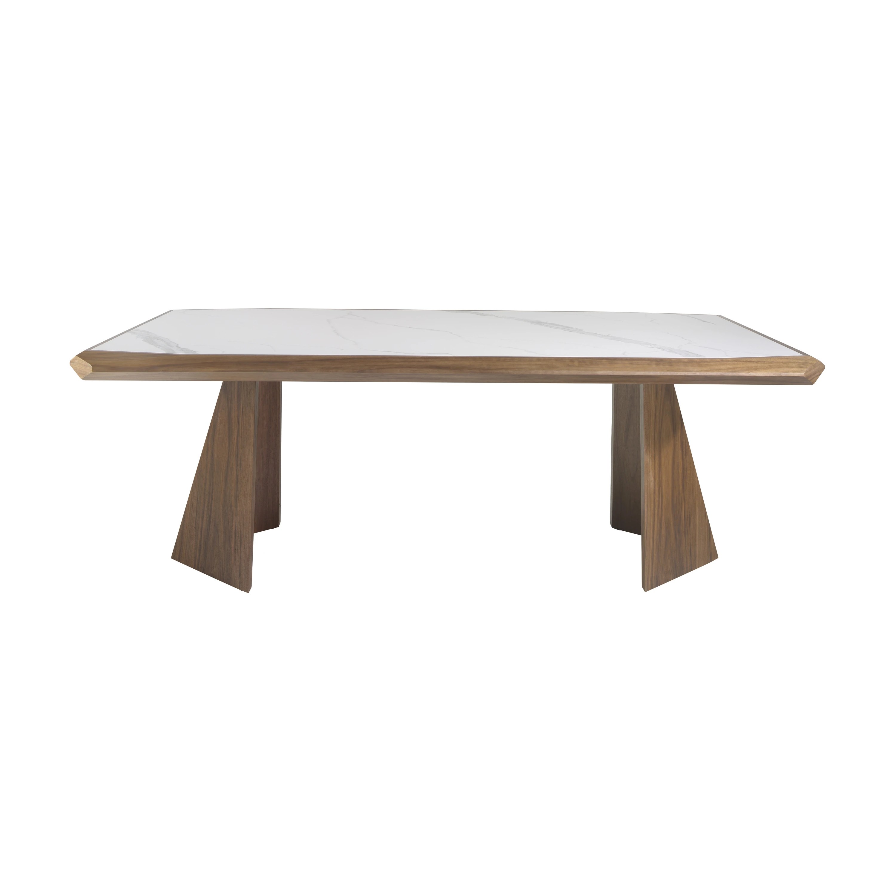 Table à manger rectangulaire marbre porcelaine et noyer