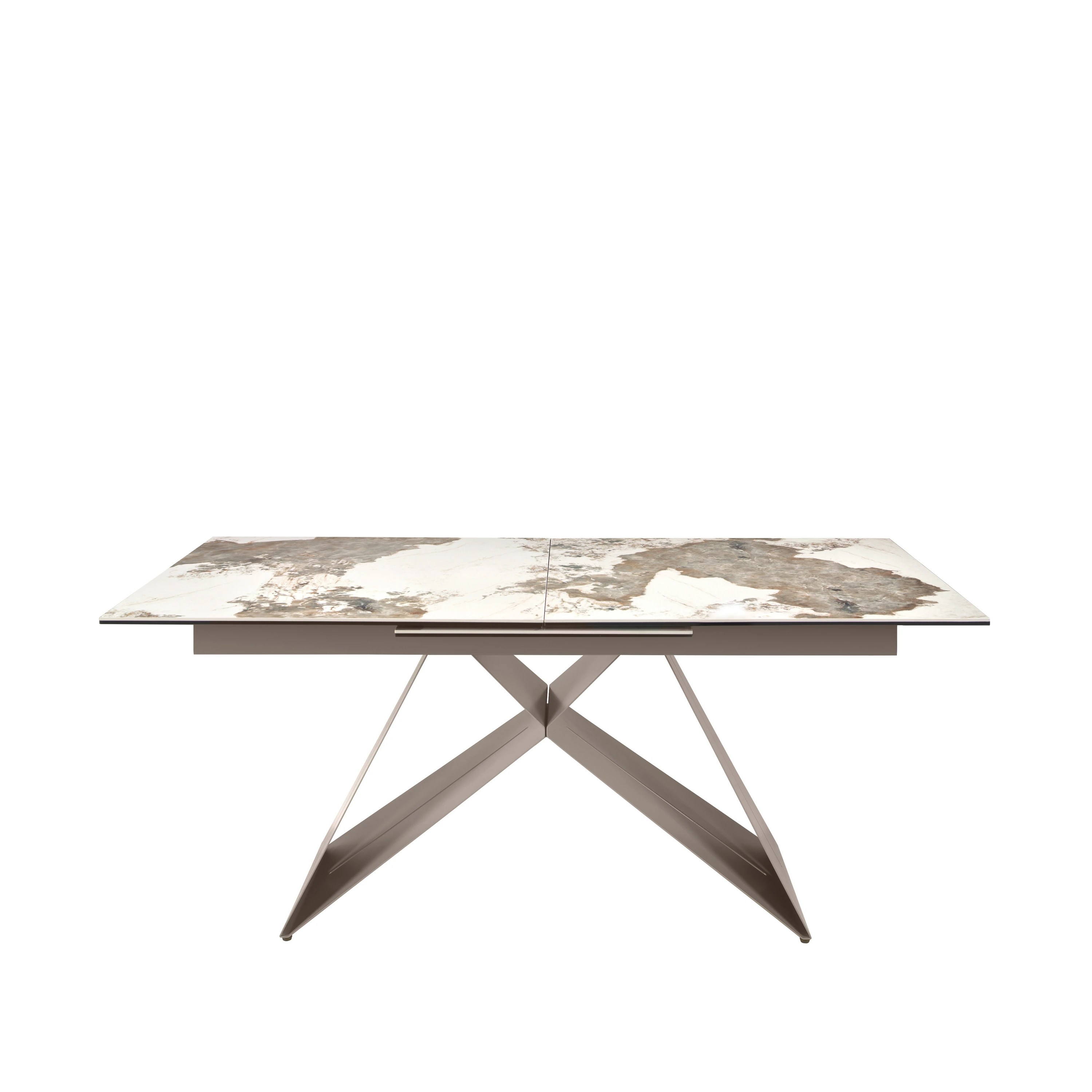 Table de salle à manger rectangulaire à rallonge en marbre porcelaine et acier gris taupe