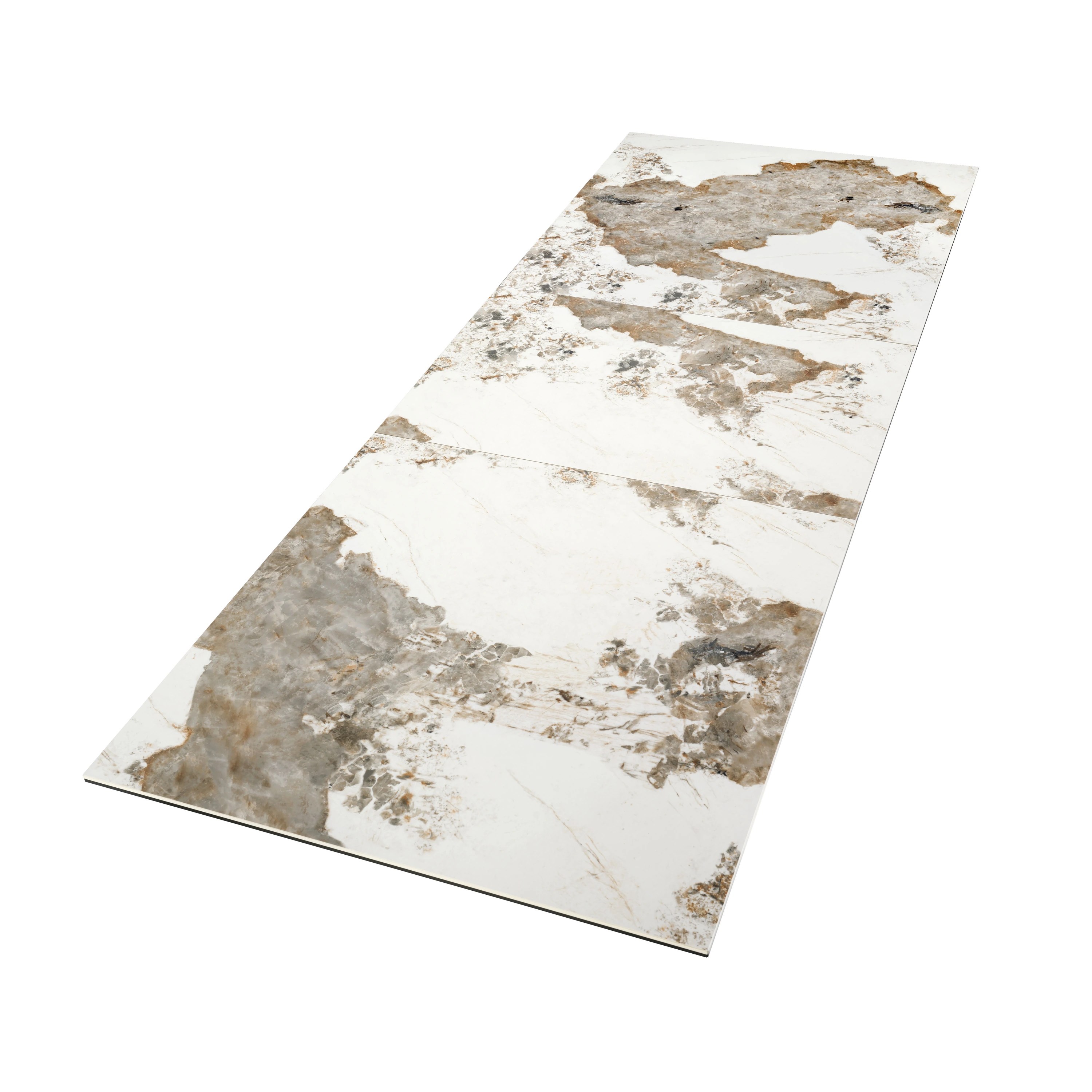 Table de salle à manger rectangulaire à rallonge en marbre porcelaine et acier gris taupe