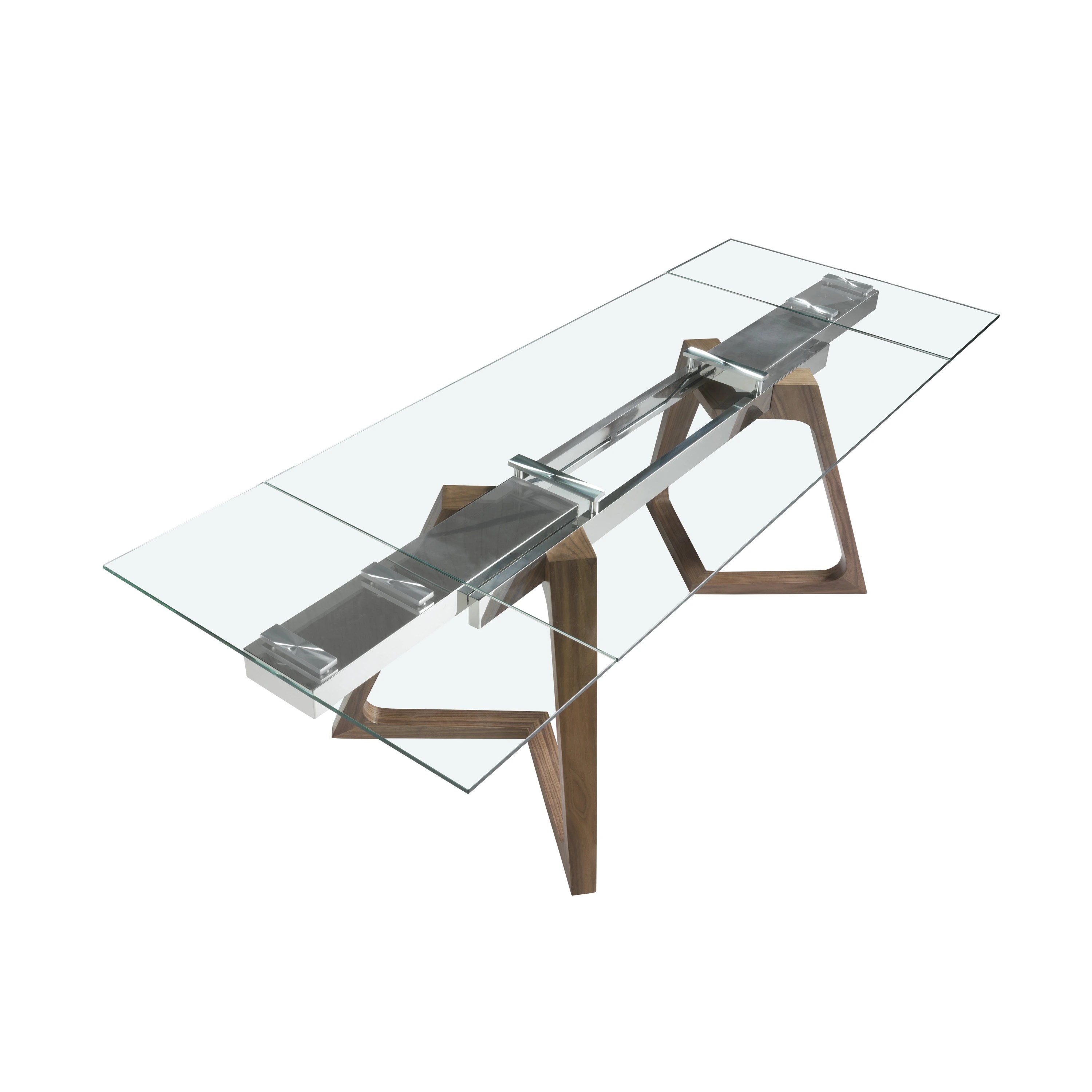 Table à manger à rallonge rectangulaire verre trempé et noyer
