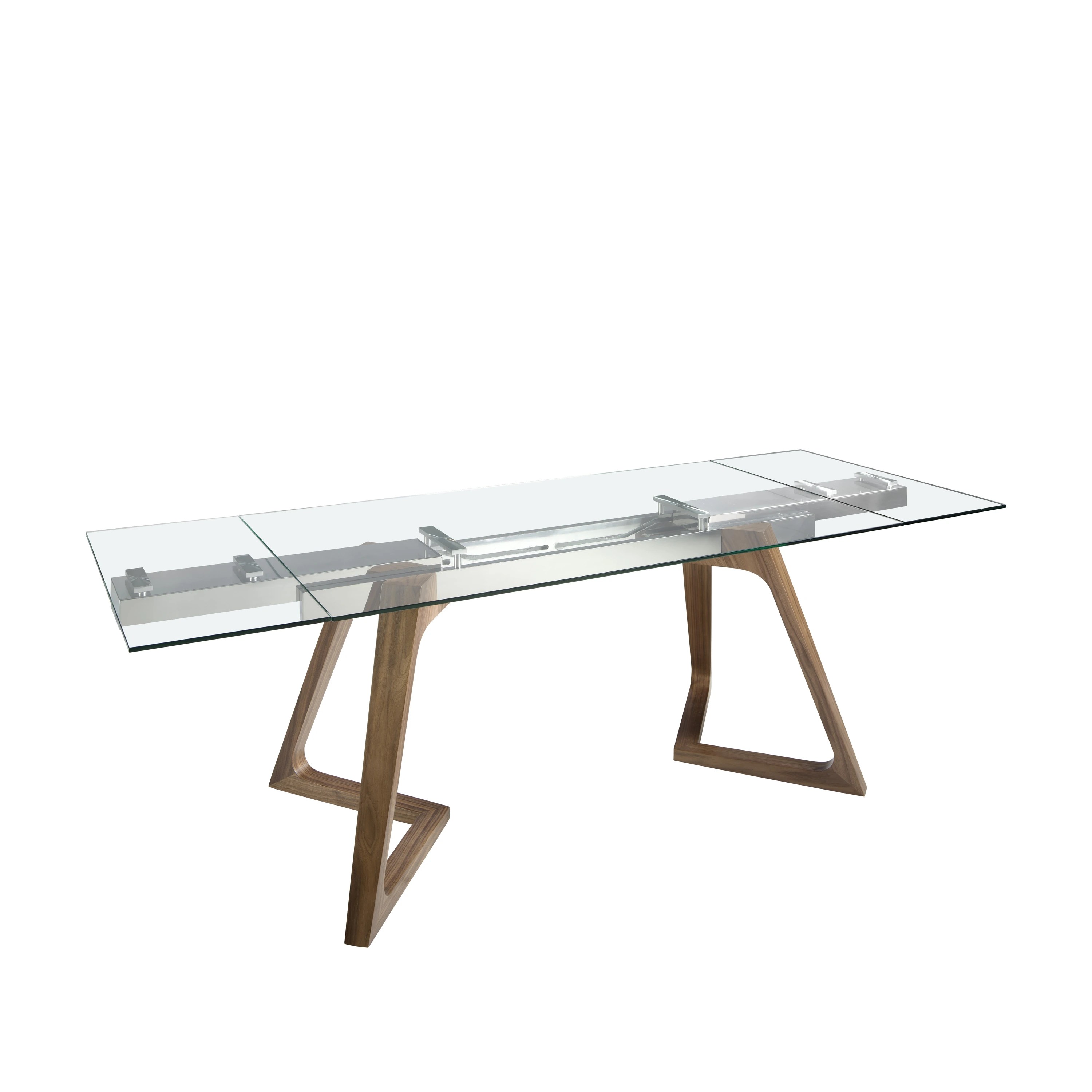 Table à manger à rallonge rectangulaire verre trempé et noyer