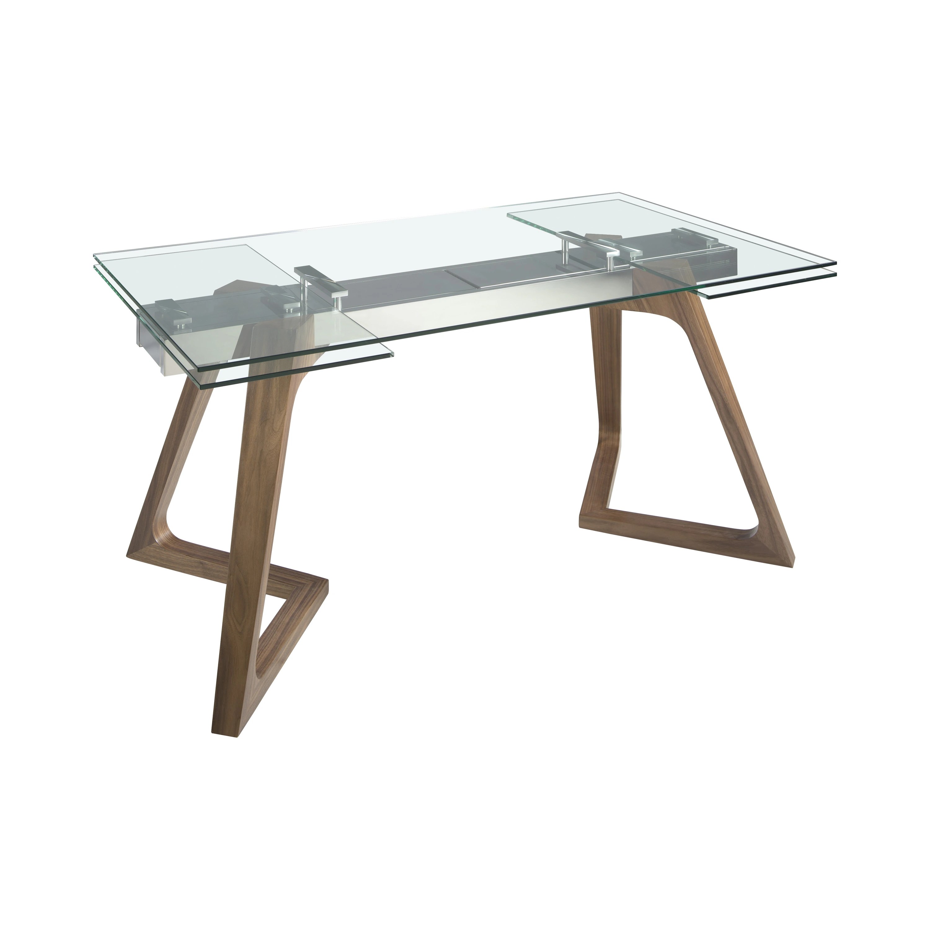 Table à manger à rallonge rectangulaire verre trempé et noyer