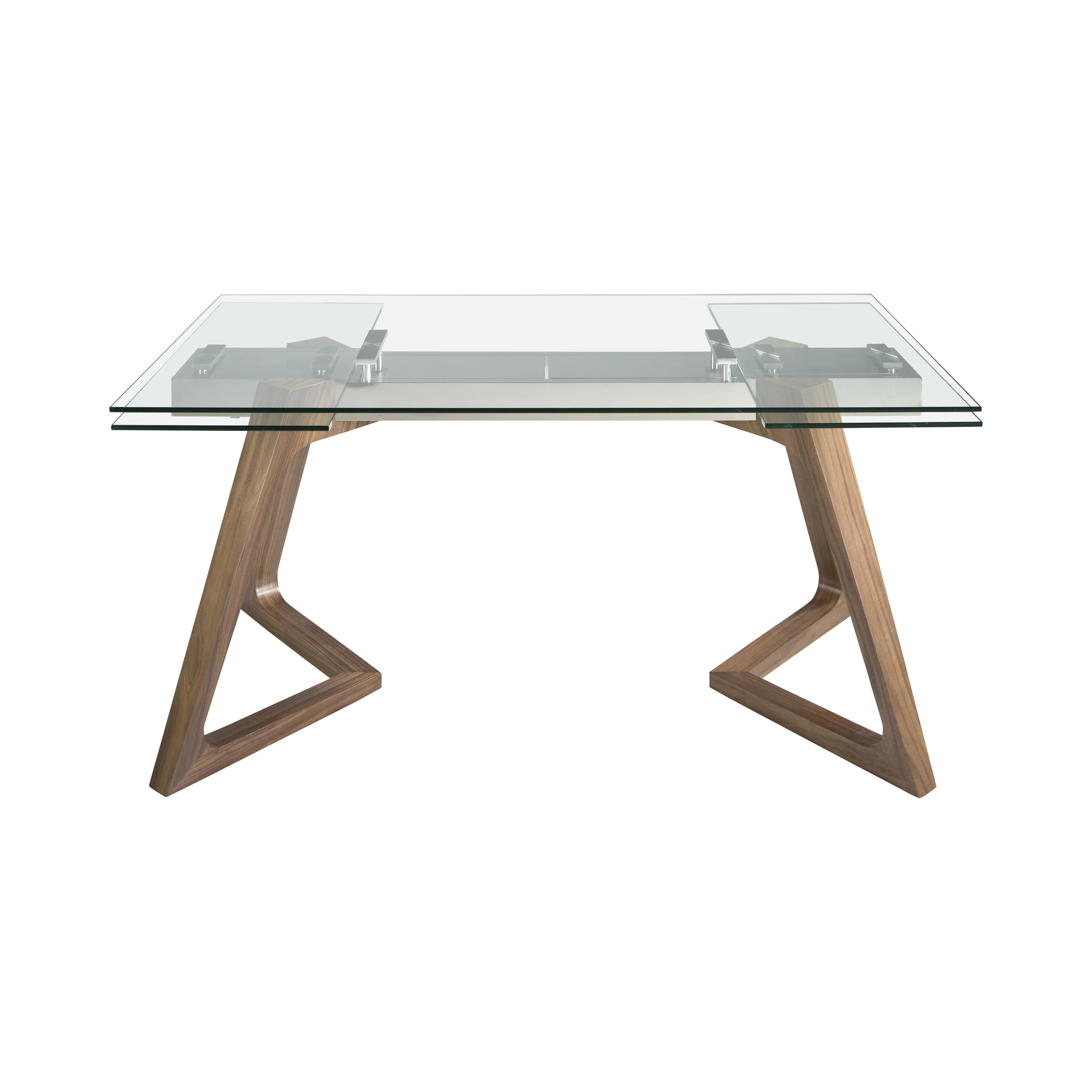 Table à manger à rallonge rectangulaire verre trempé et noyer