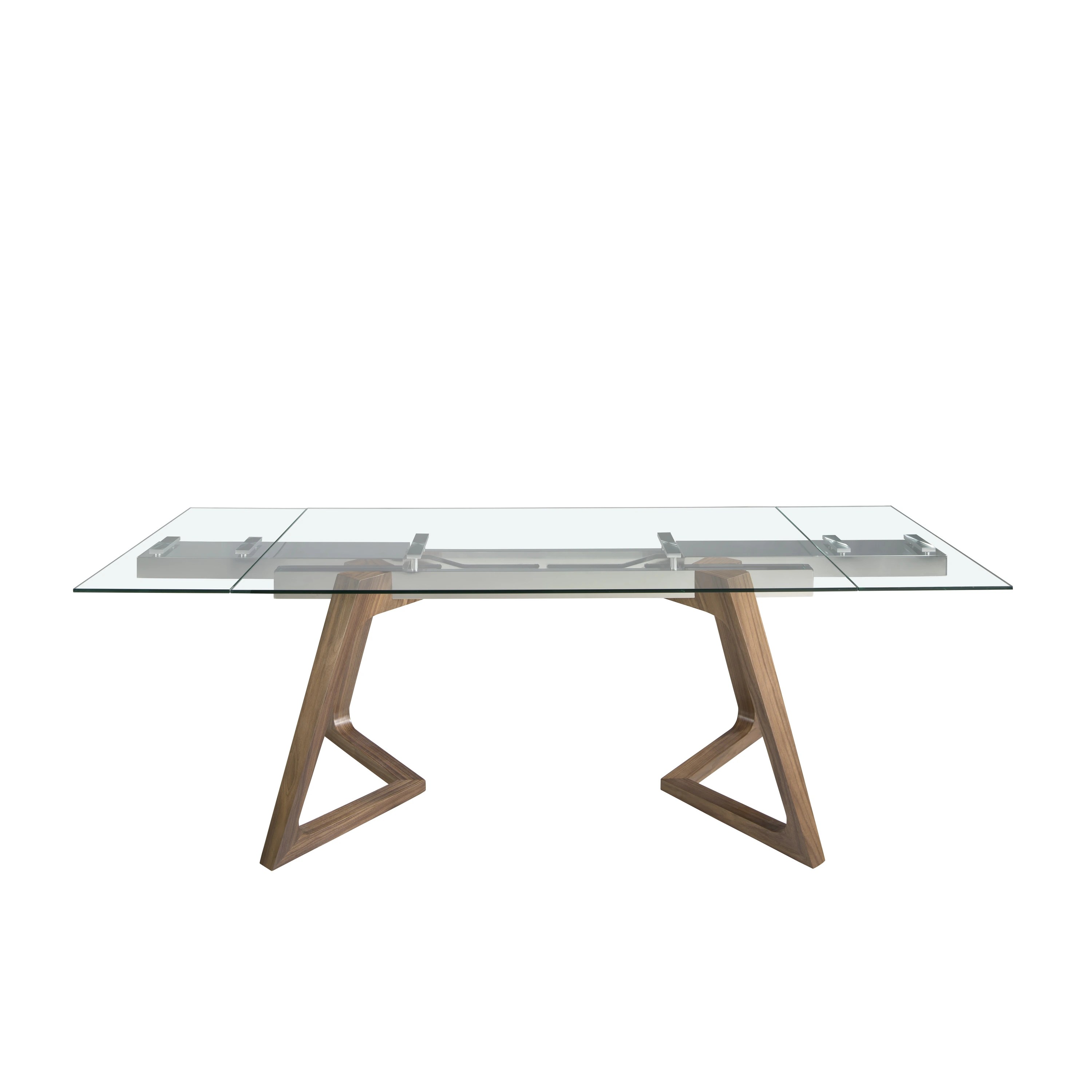 Table à manger à rallonge rectangulaire verre trempé et noyer