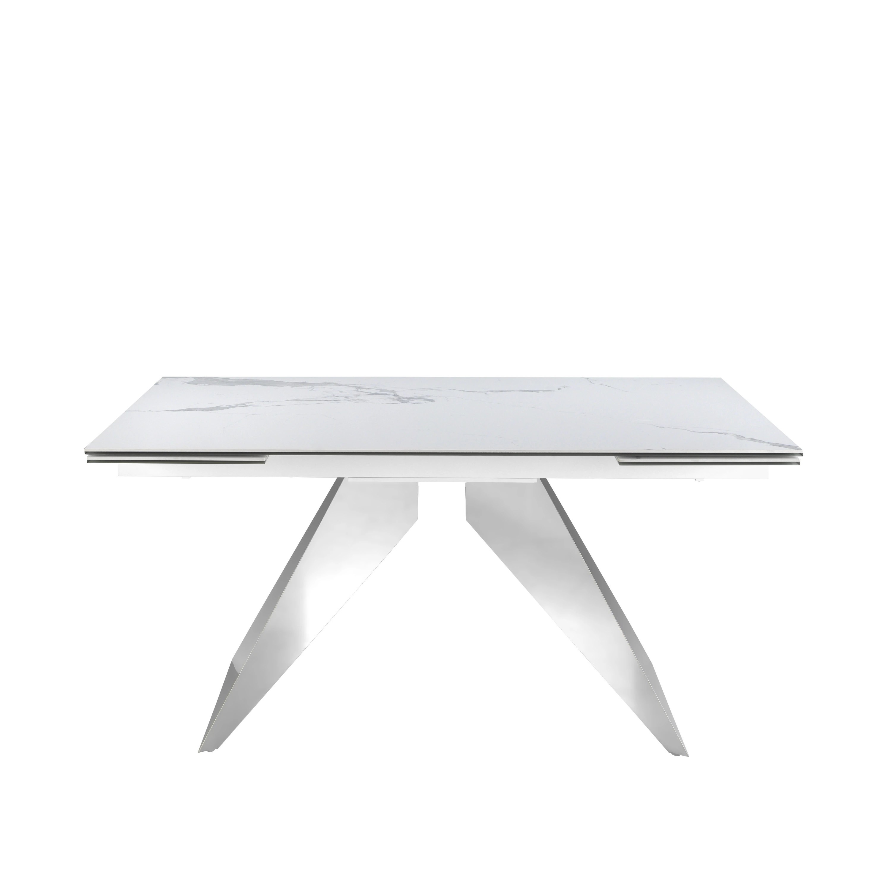 Table à manger à rallonge rectangulaire marbre porcelaine et acier chromé