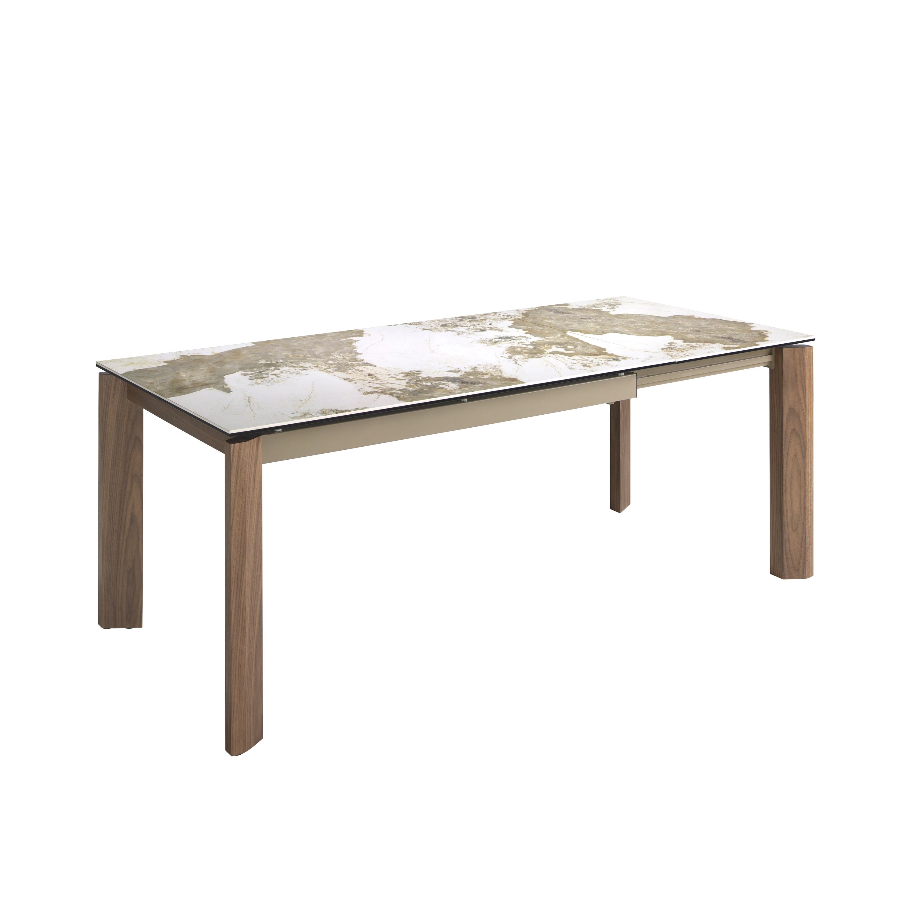 Table à manger à rallonge rectangulaire marbre porcelaine et noyer