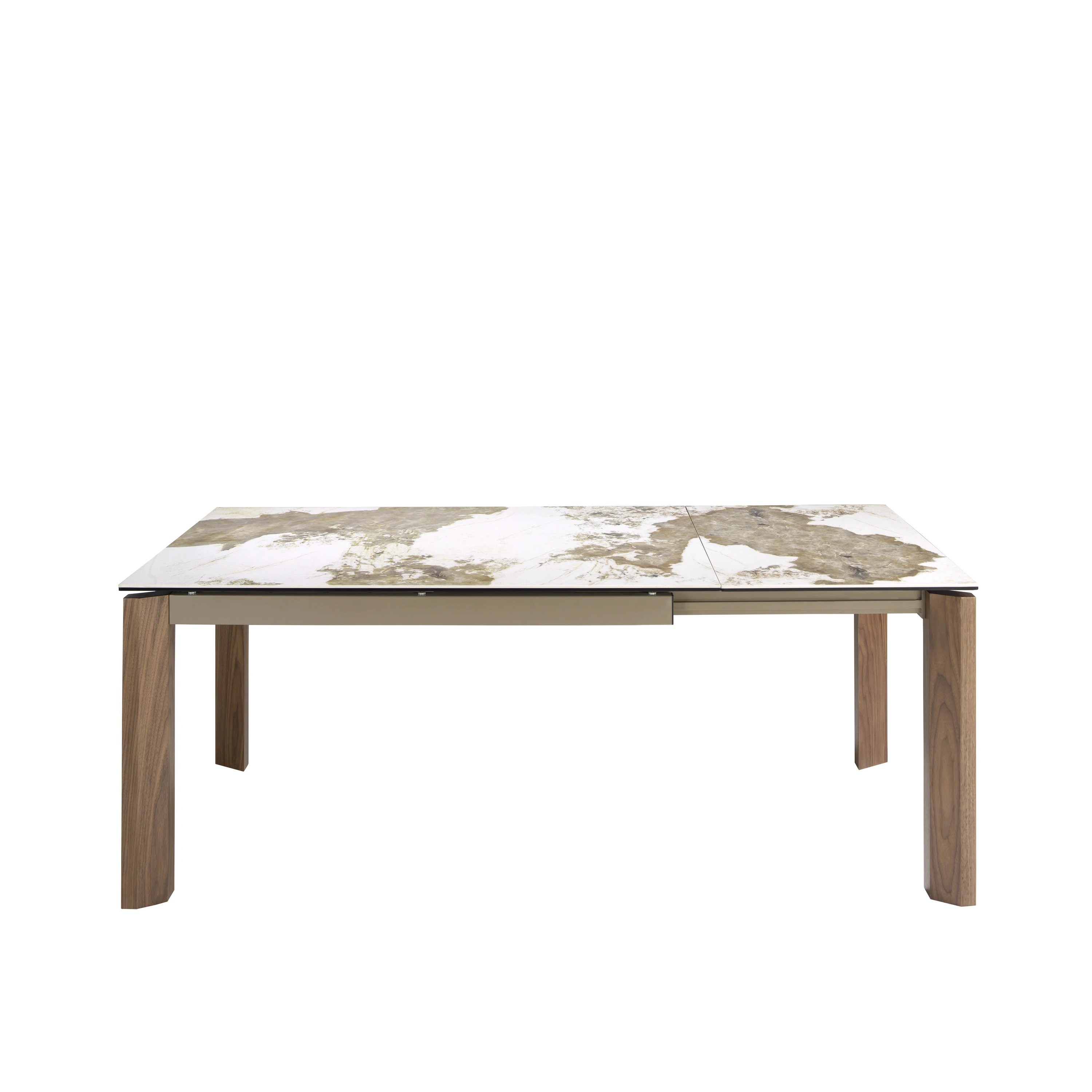 Table à manger à rallonge rectangulaire marbre porcelaine et noyer