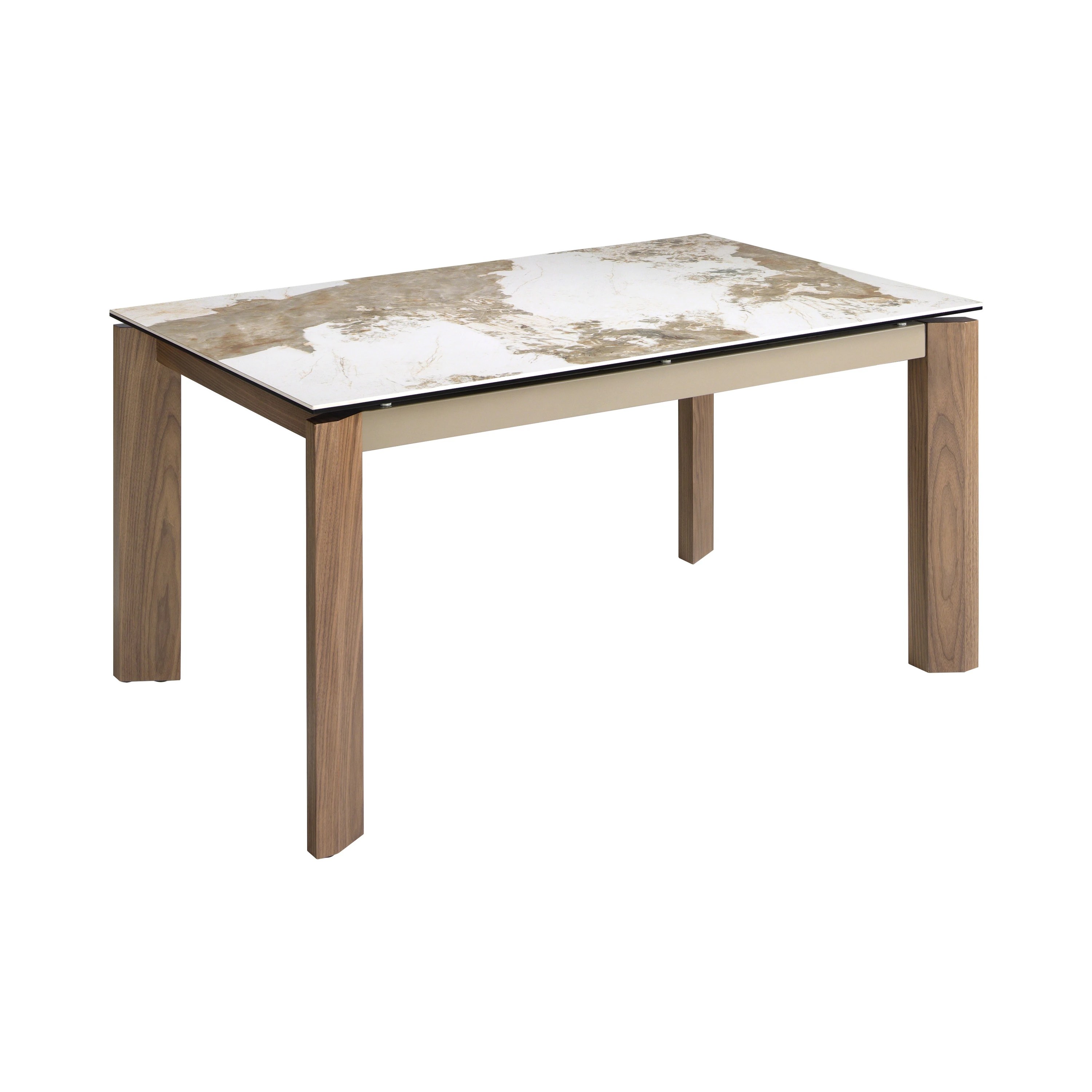 Table à manger à rallonge rectangulaire marbre porcelaine et noyer