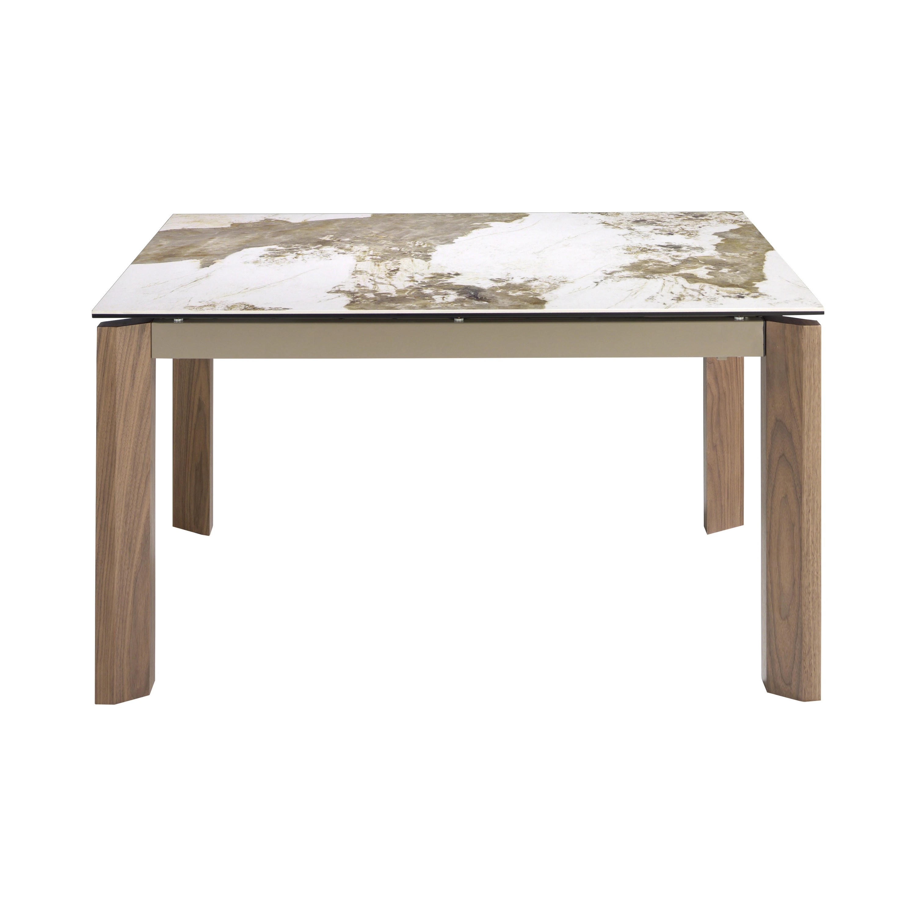 Table à manger à rallonge rectangulaire marbre porcelaine et noyer