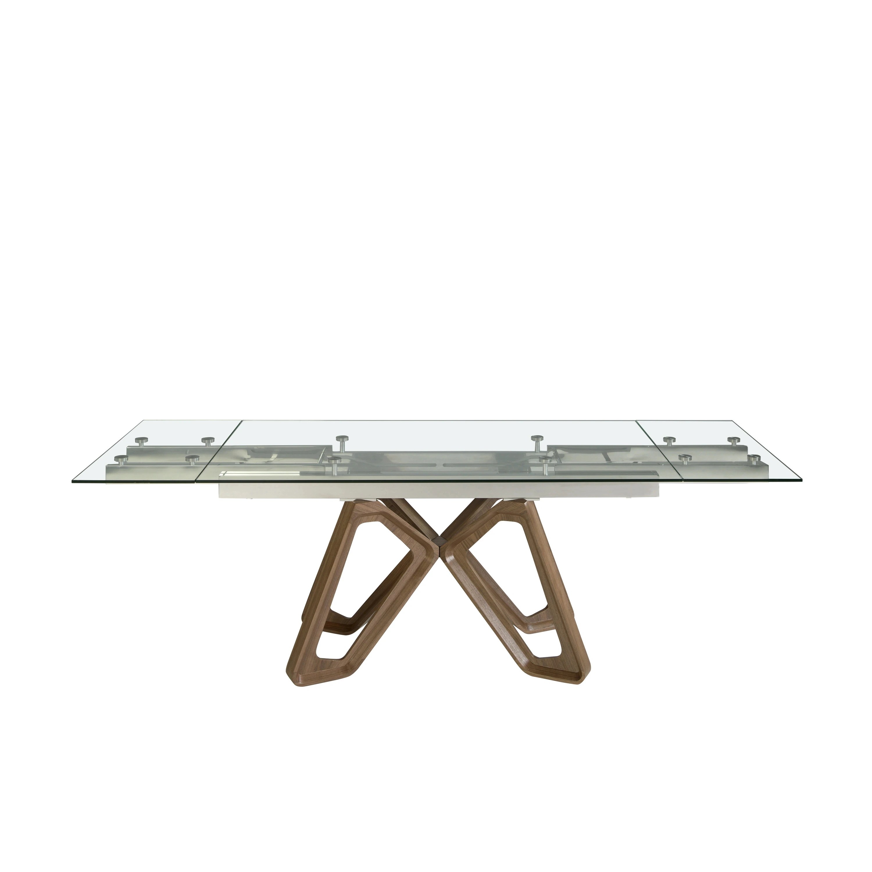 Table à manger à rallonge rectangulaire verre trempé et noyer