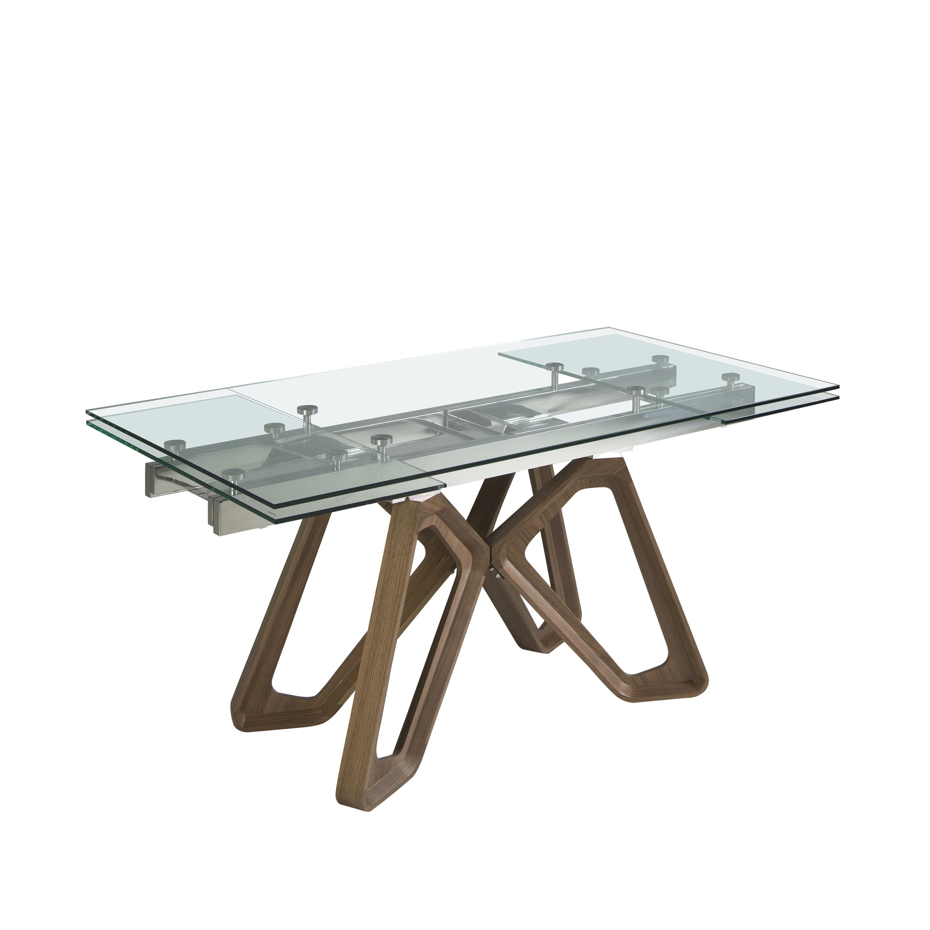 Table à manger à rallonge rectangulaire verre trempé et noyer