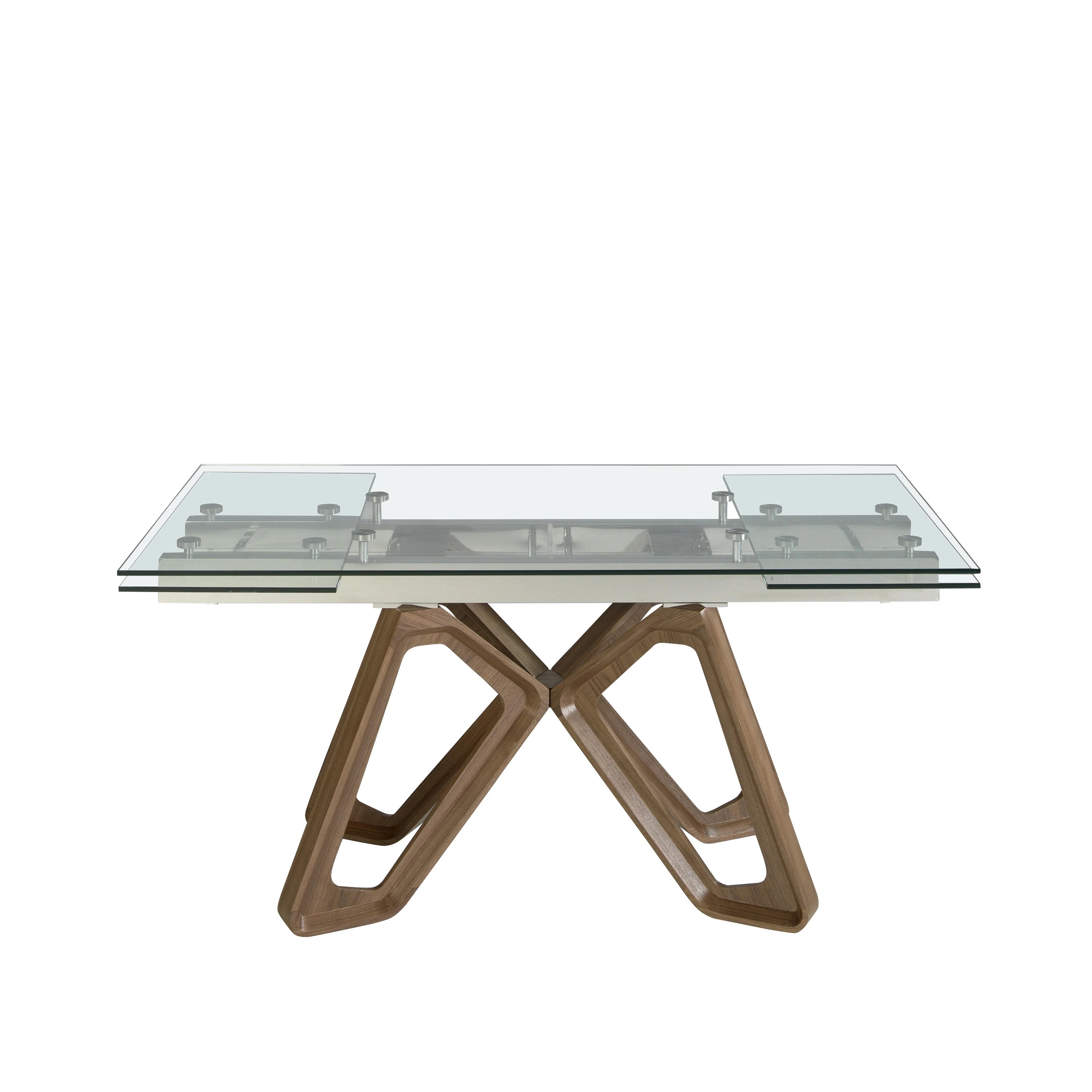 Table à manger à rallonge rectangulaire verre trempé et noyer