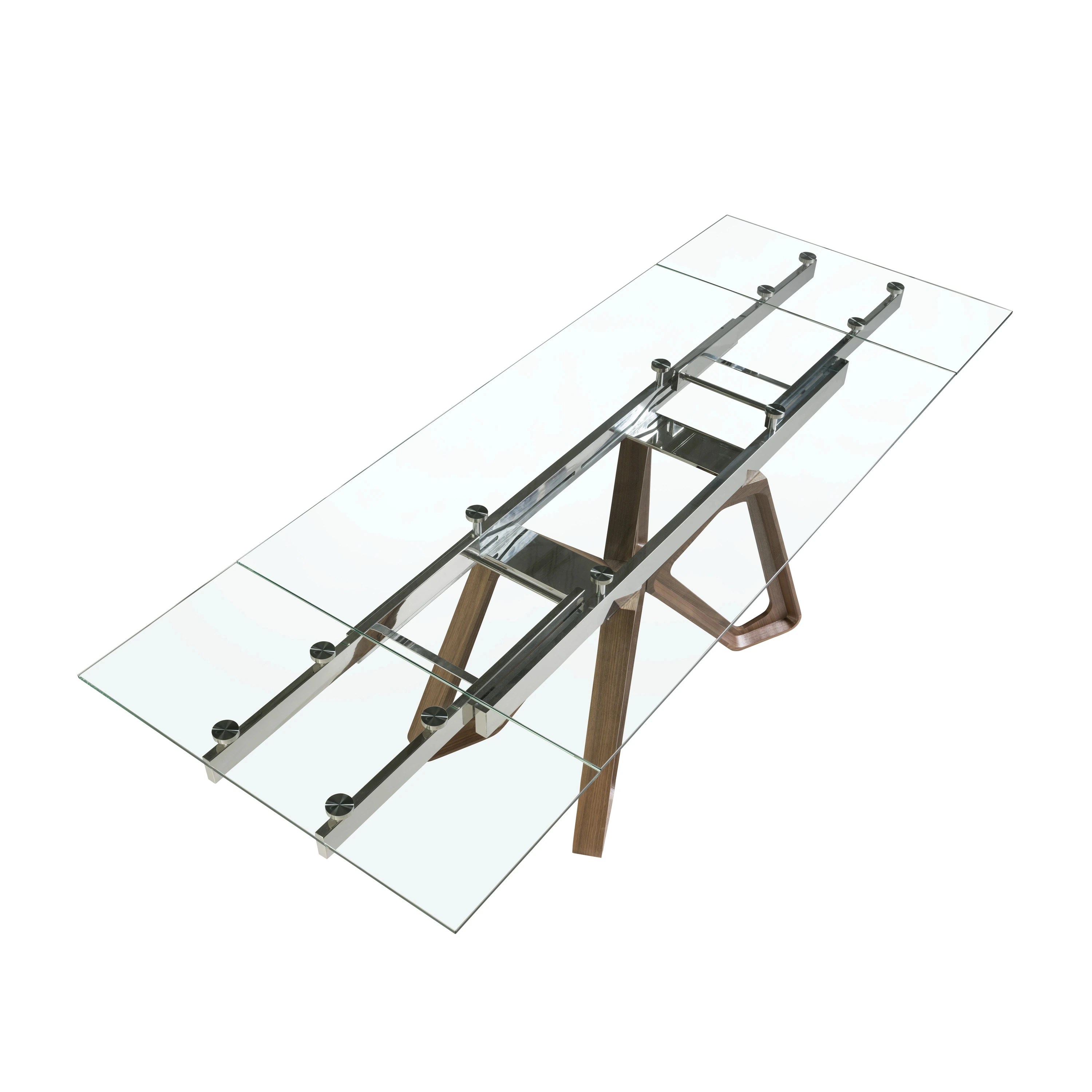 Table à manger à rallonge rectangulaire verre trempé et noyer