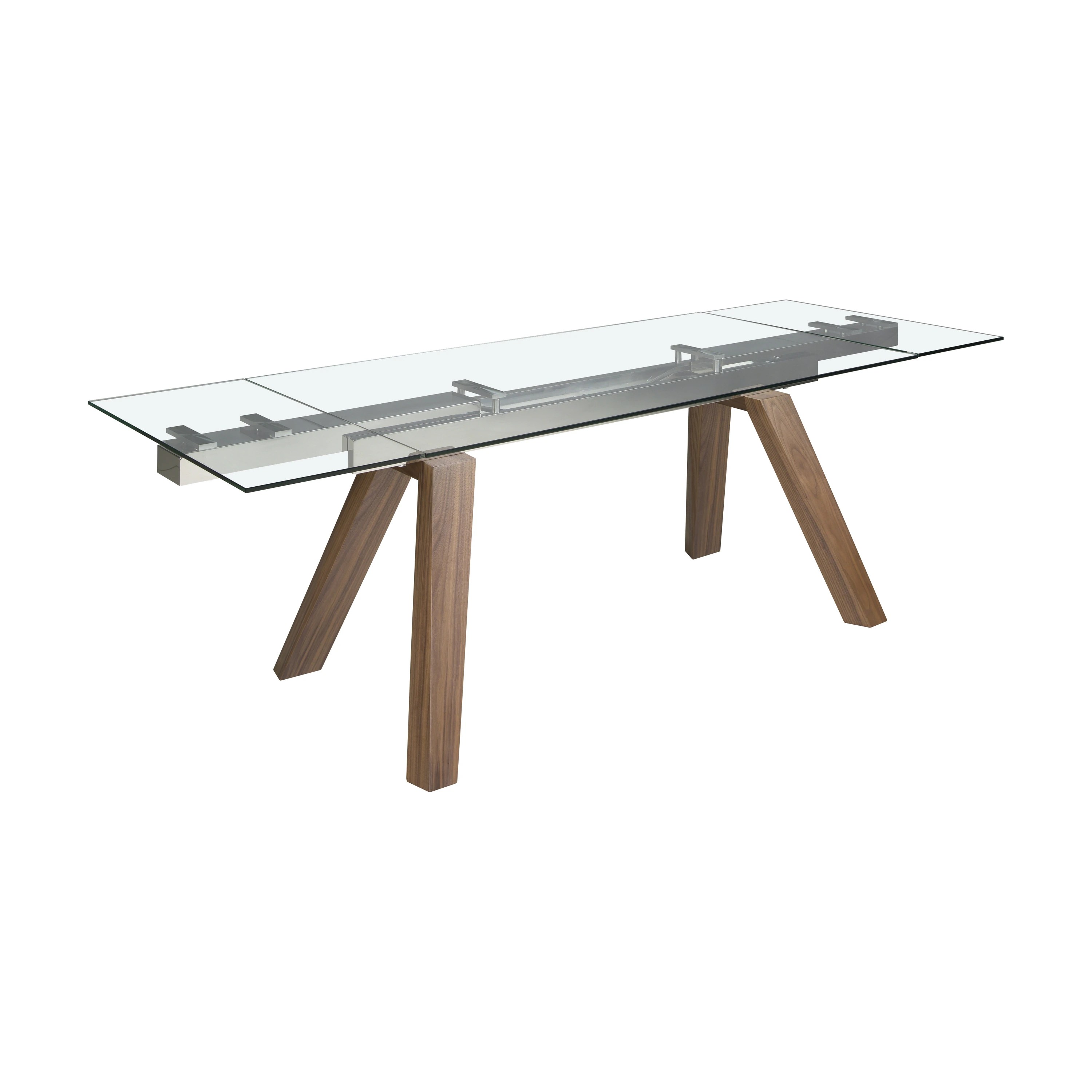 Table à manger à rallonge rectangulaire verre trempé et noyer