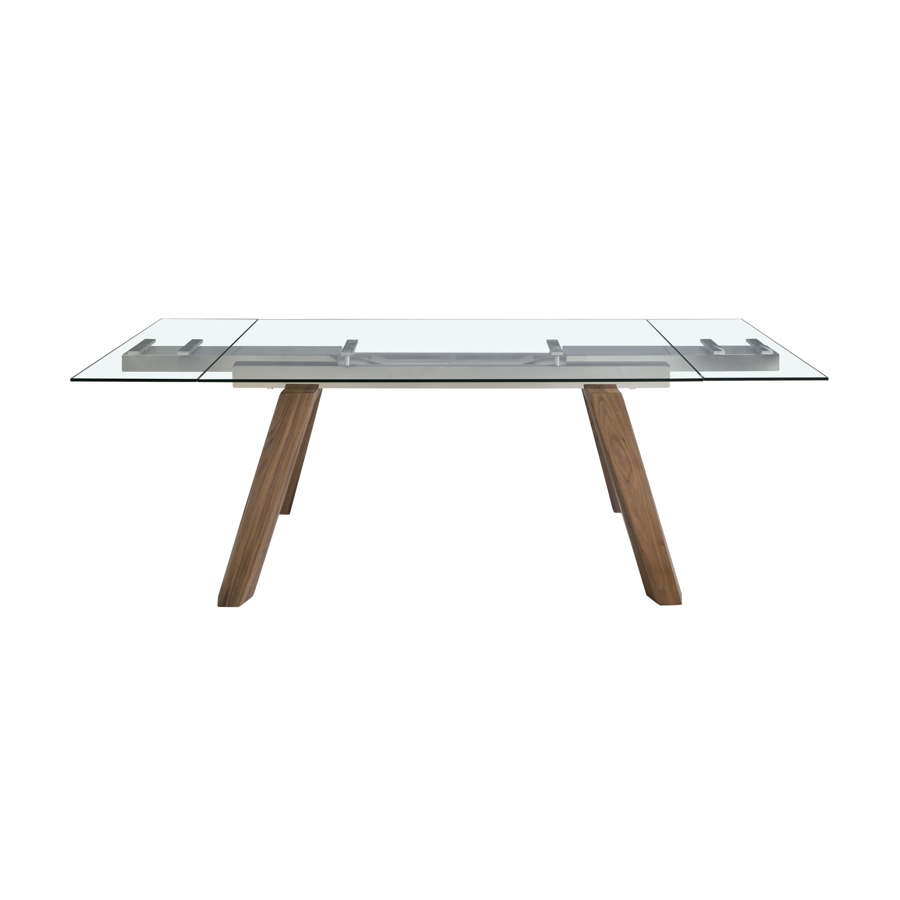 Table à manger à rallonge rectangulaire verre trempé et noyer