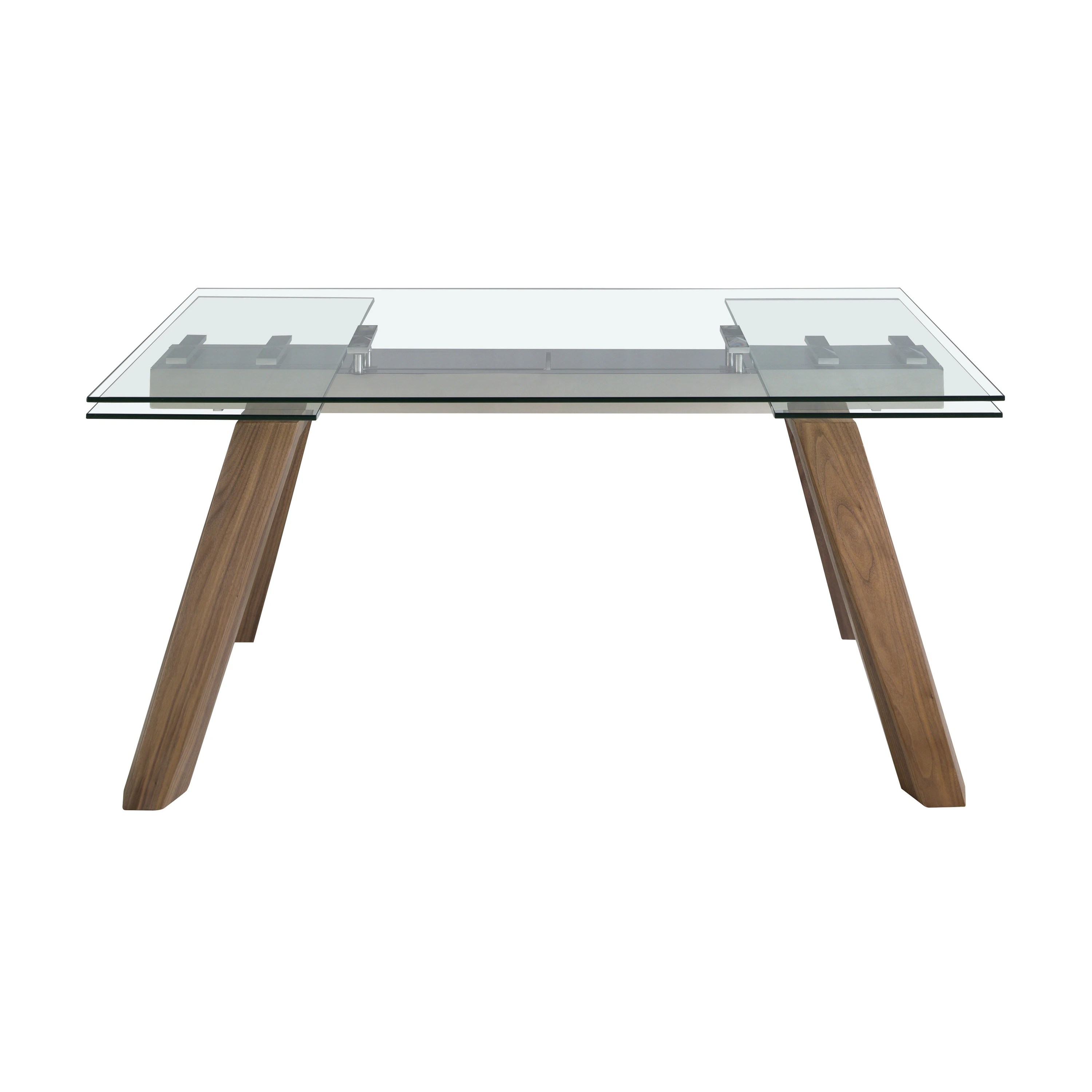 Table à manger à rallonge rectangulaire verre trempé et noyer