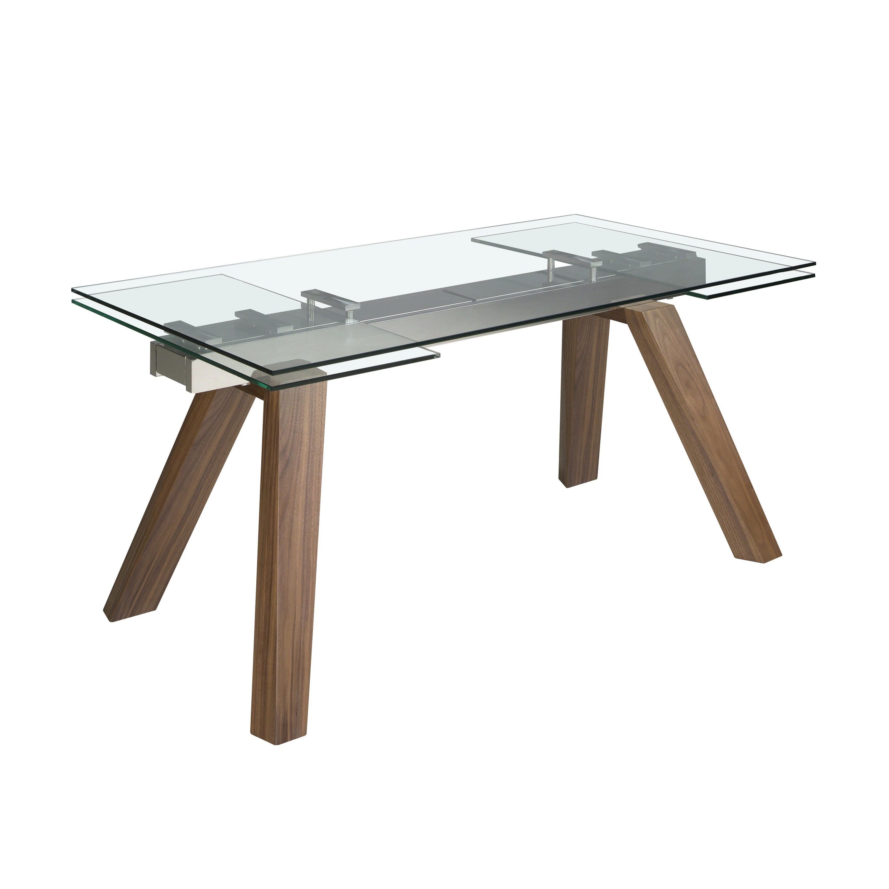 Table à manger à rallonge rectangulaire verre trempé et noyer
