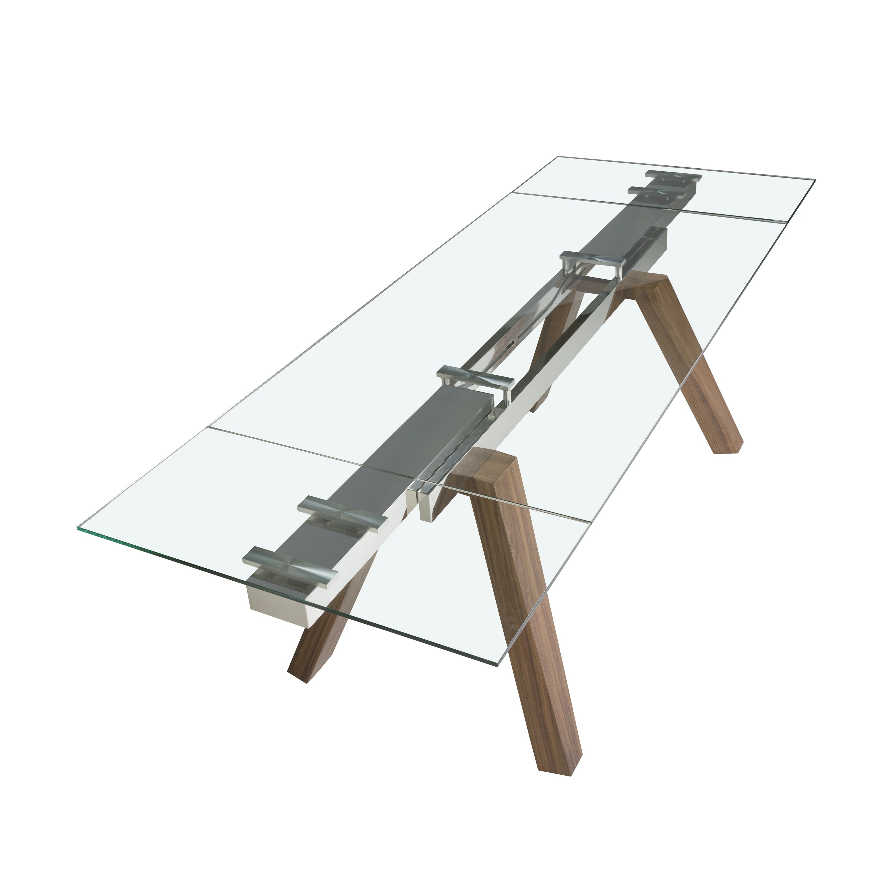 Table à manger à rallonge rectangulaire verre trempé et noyer