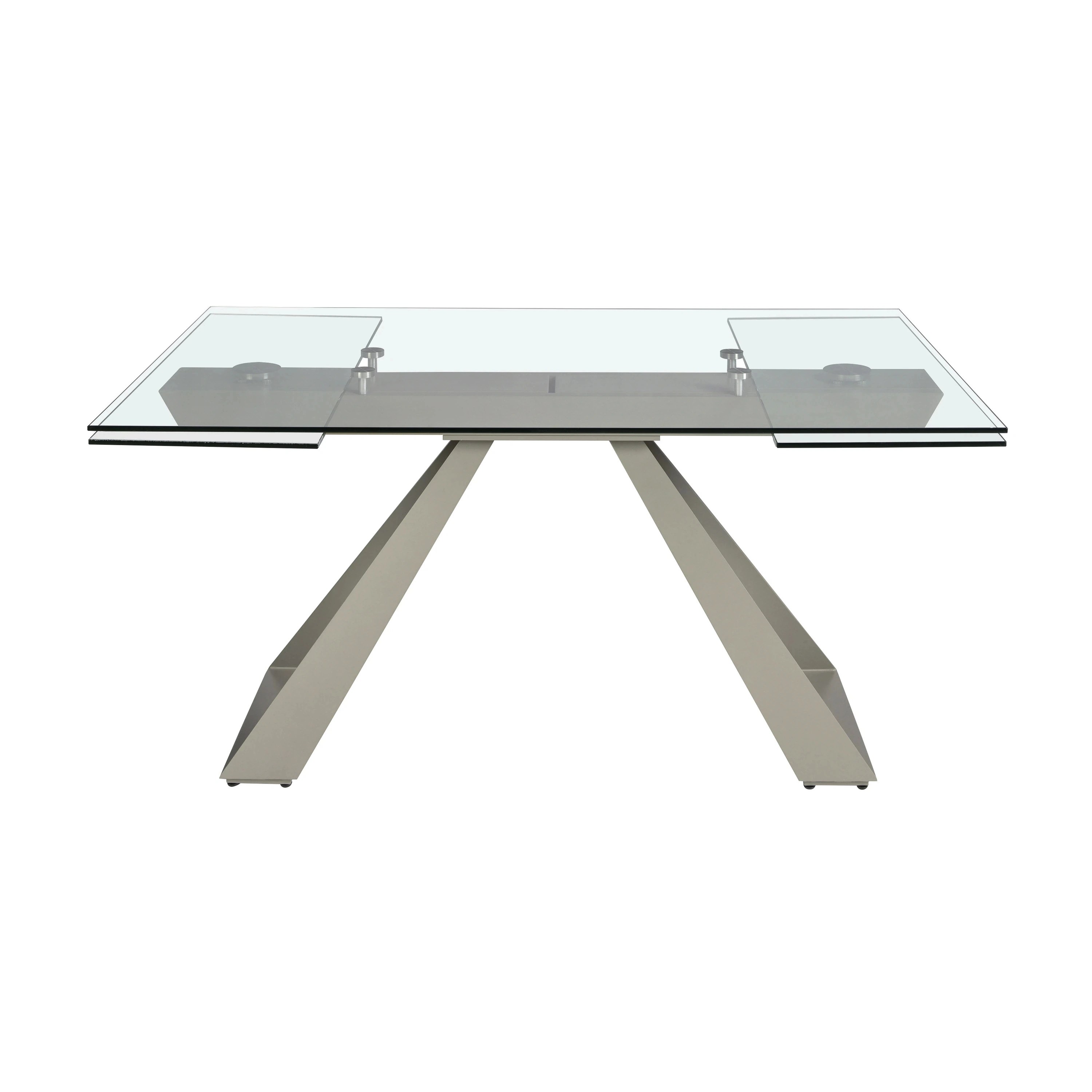 Table de salle à manger rectangulaire à rallonge en verre trempé et acier gris taupe