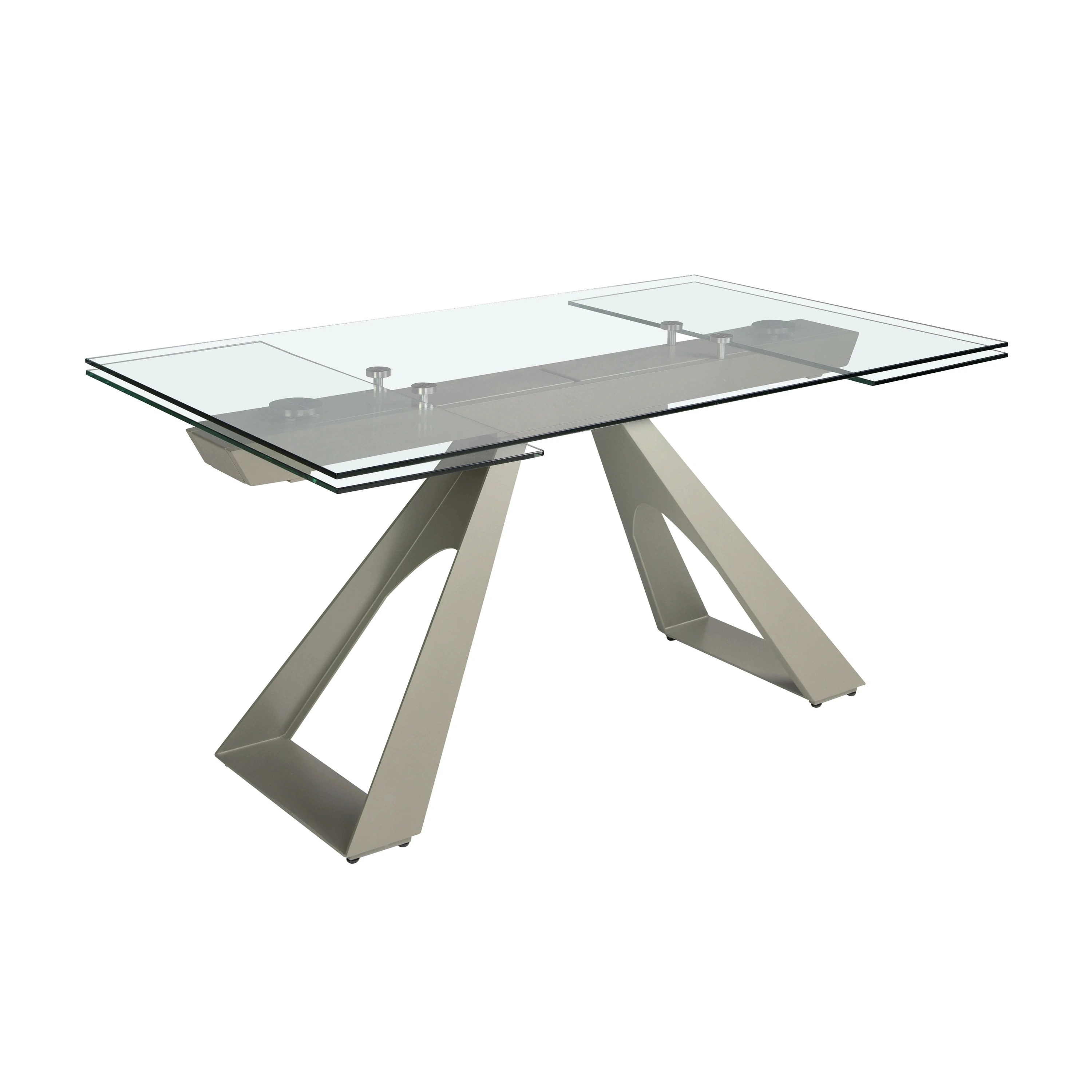 Table de salle à manger rectangulaire à rallonge en verre trempé et acier gris taupe