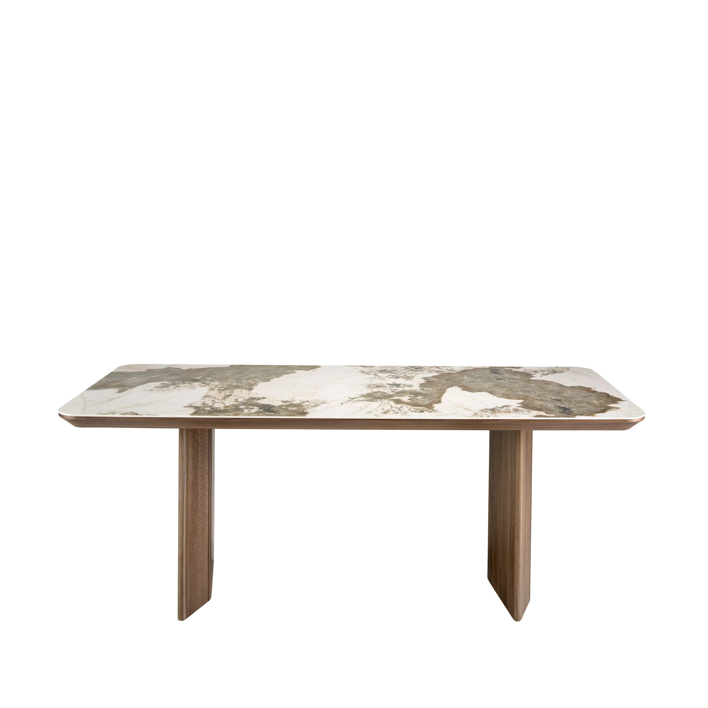 Table à manger rectangulaire marbre porcelaine et noyer