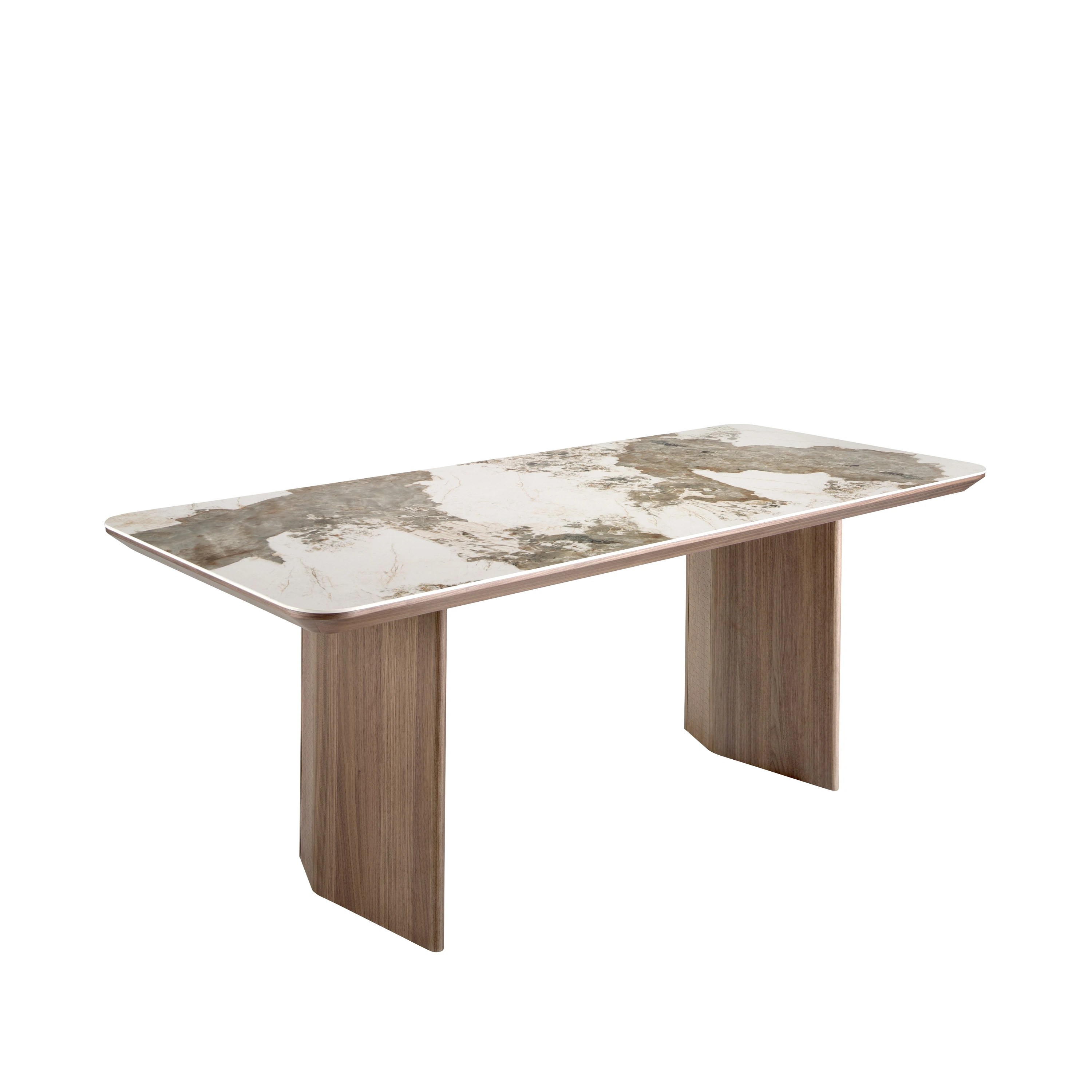 Table à manger rectangulaire marbre porcelaine et noyer