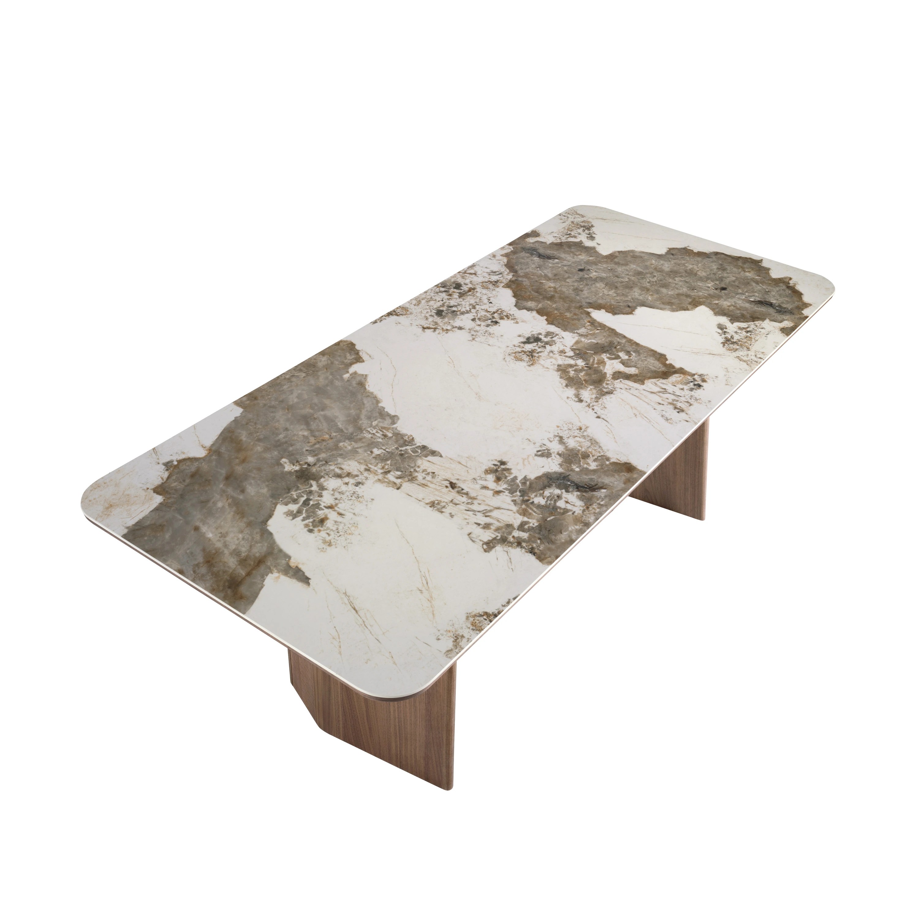 Table à manger rectangulaire marbre porcelaine et noyer