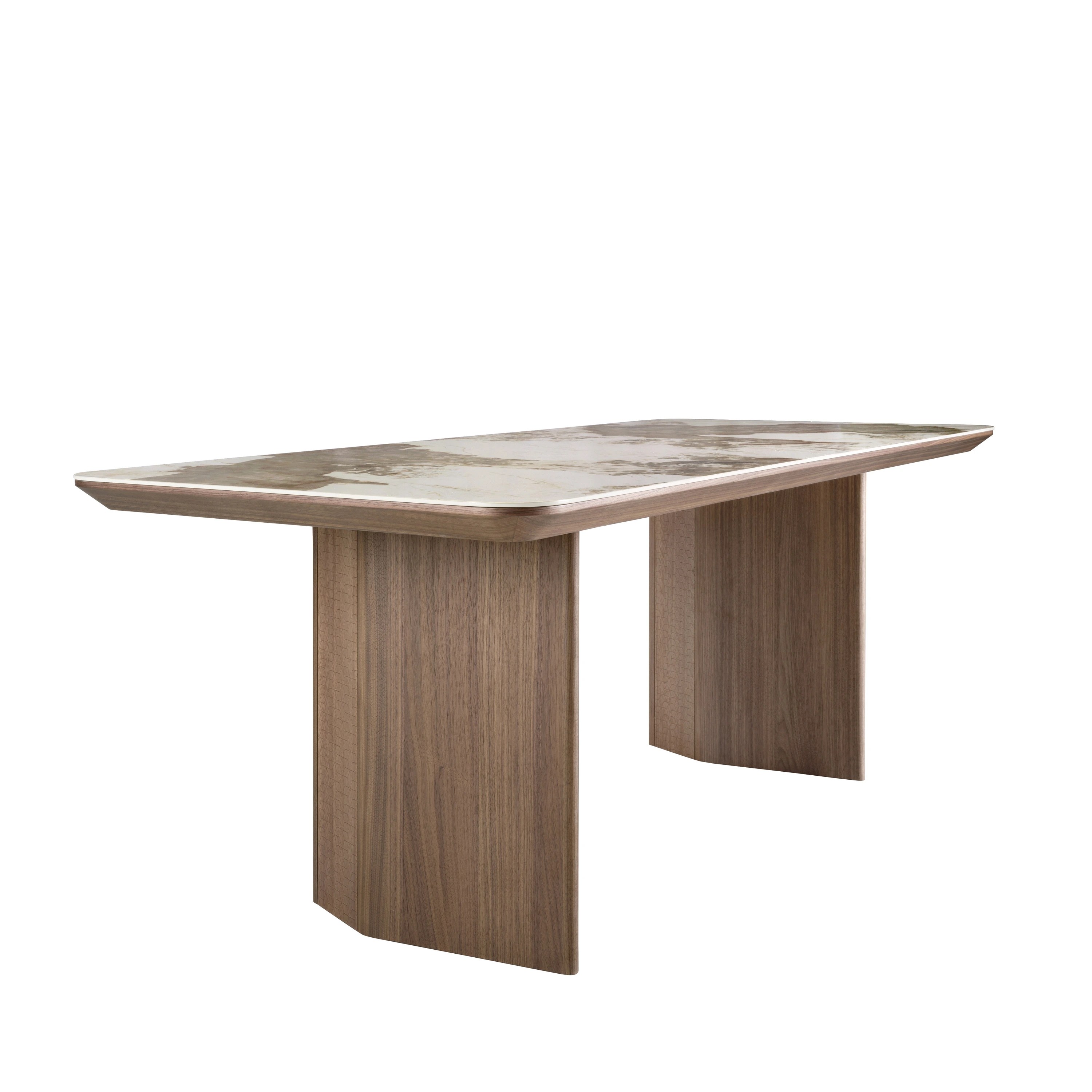 Table à manger rectangulaire marbre porcelaine et noyer