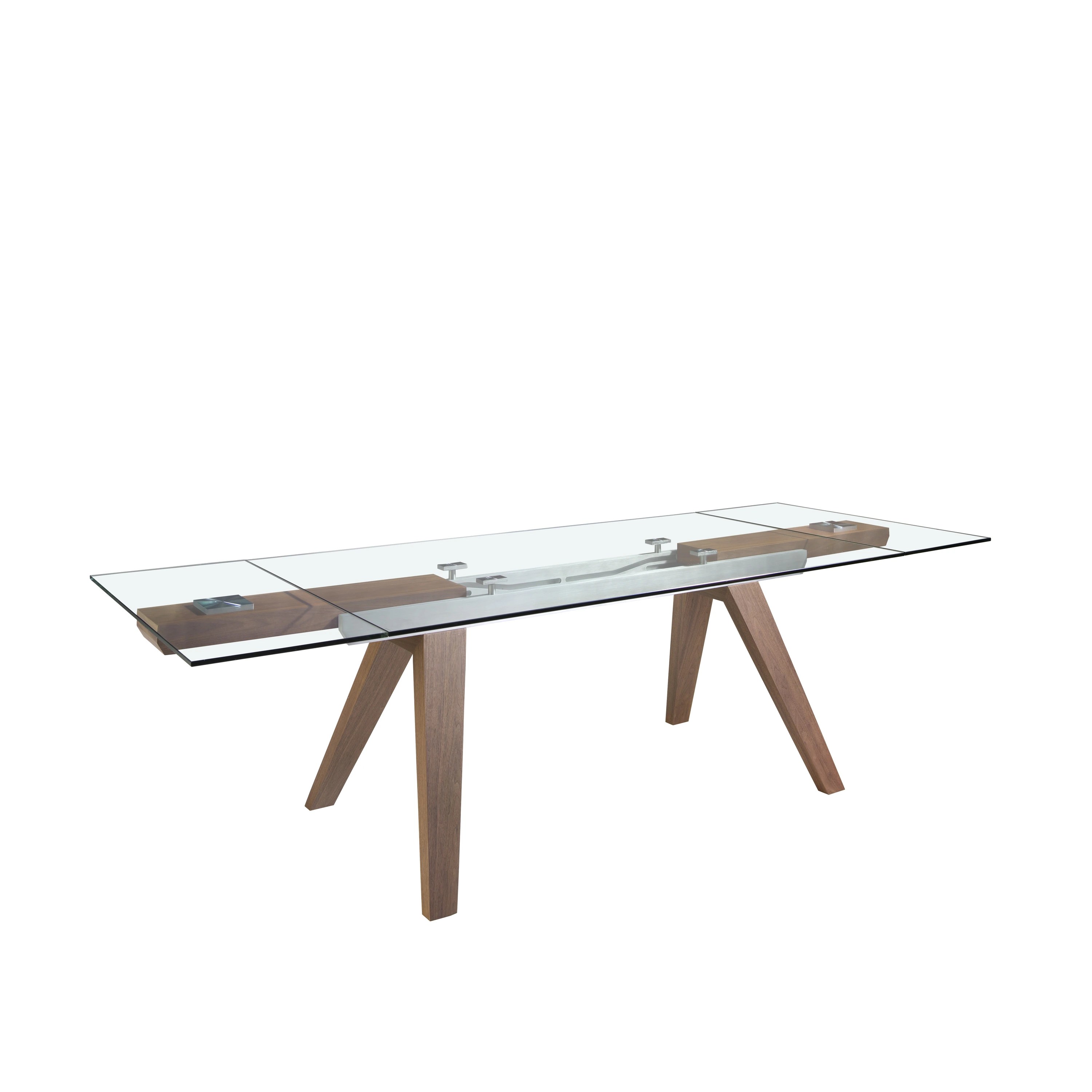 Table à manger à rallonge rectangulaire verre trempé et noyer