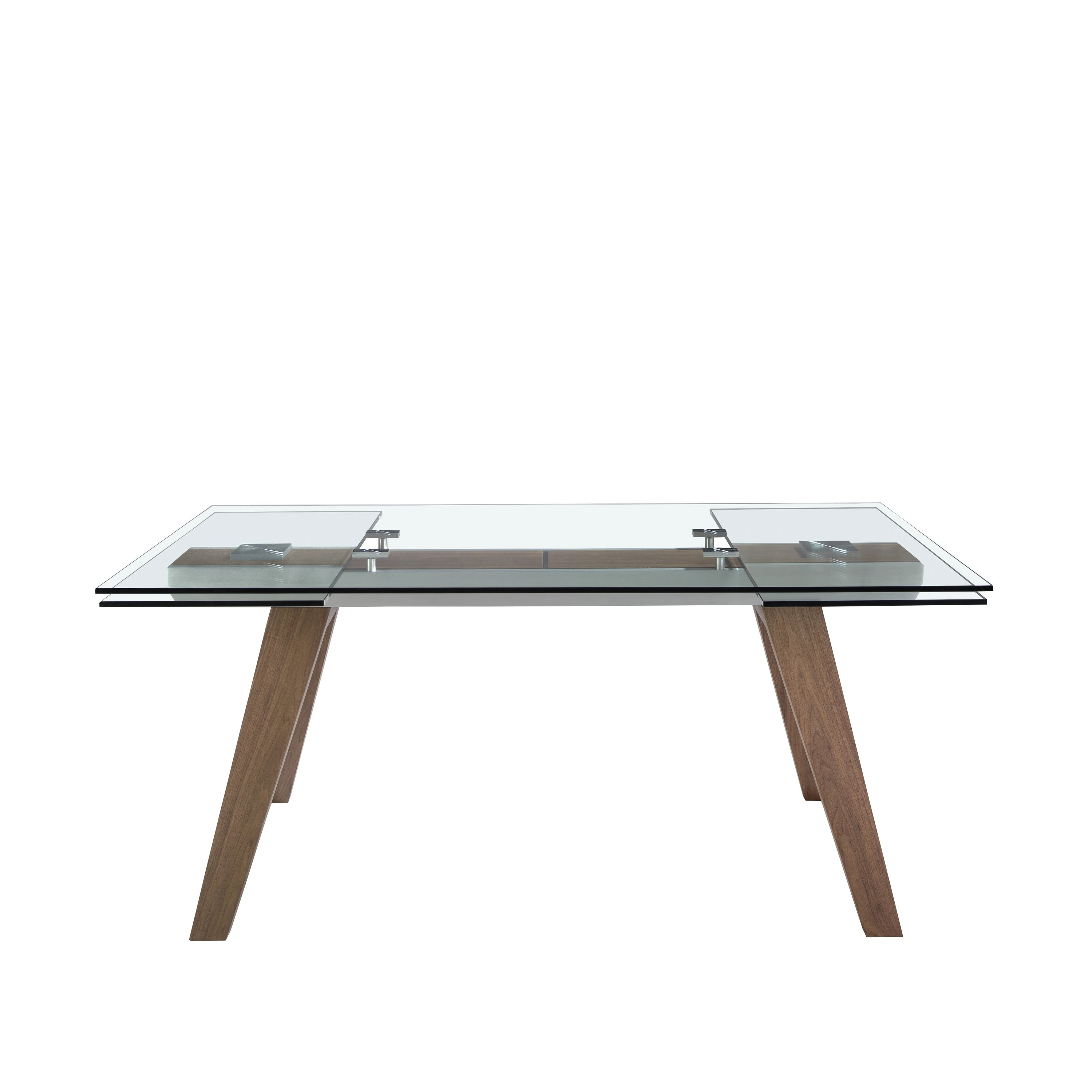 Table à manger à rallonge rectangulaire verre trempé et noyer