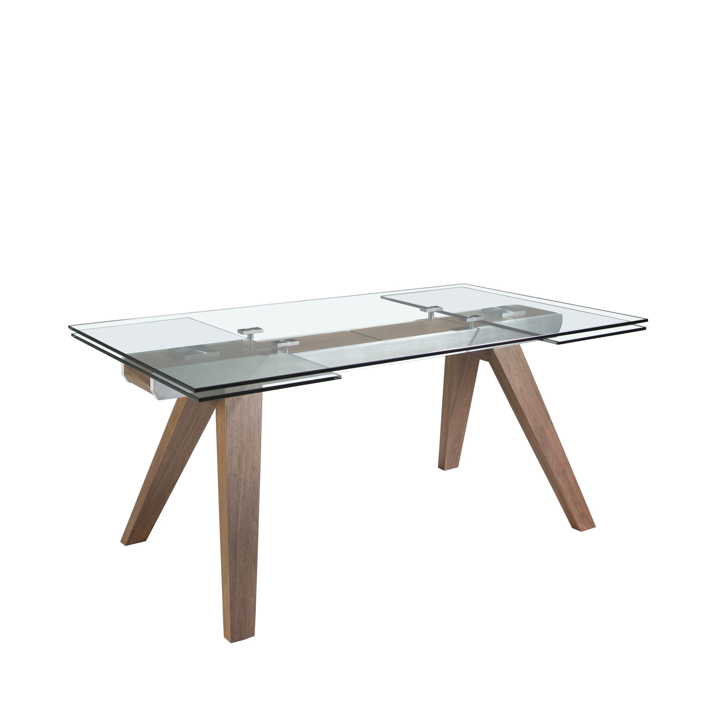 Table à manger à rallonge rectangulaire verre trempé et noyer