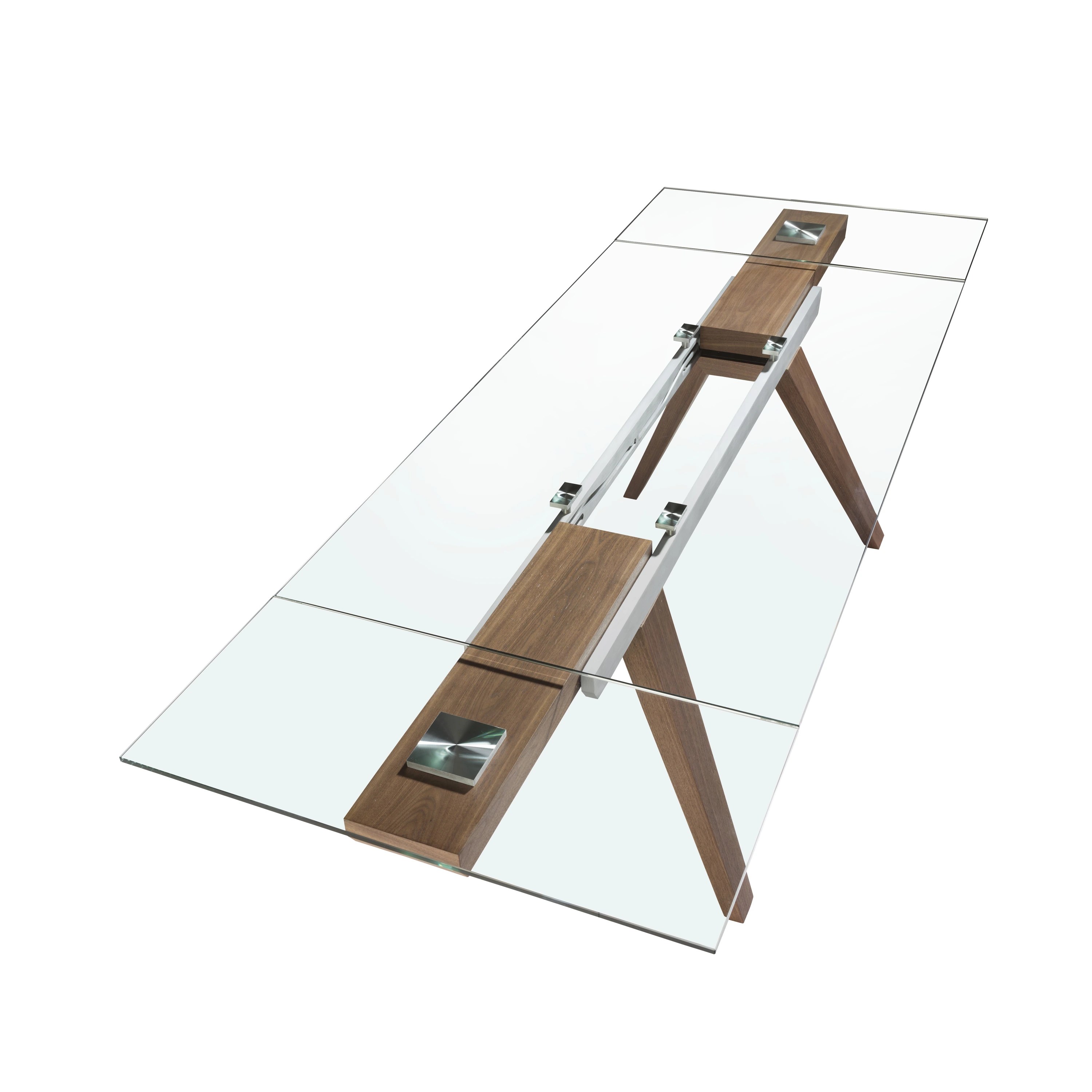 Table à manger à rallonge rectangulaire verre trempé et noyer