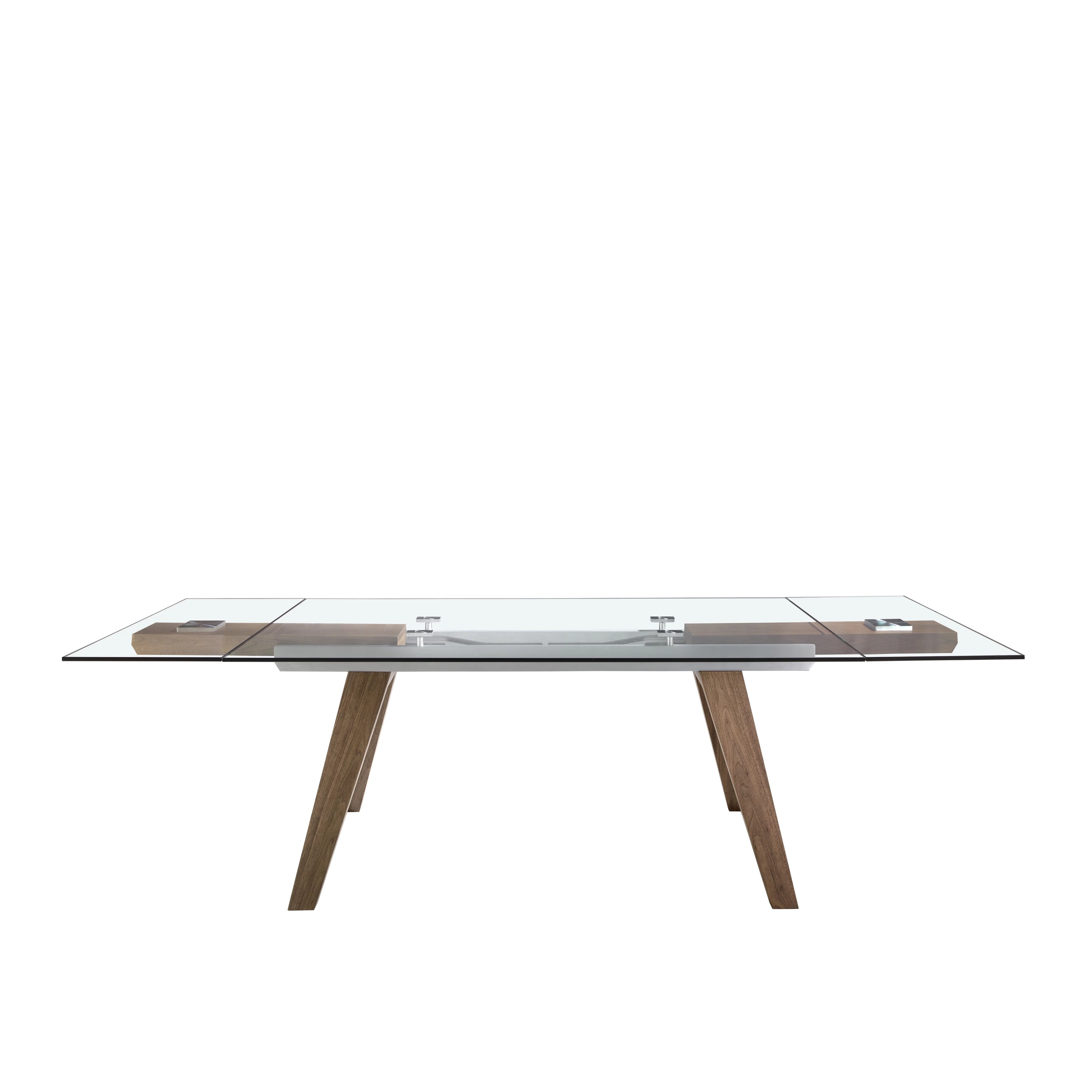Table à manger à rallonge rectangulaire verre trempé et noyer