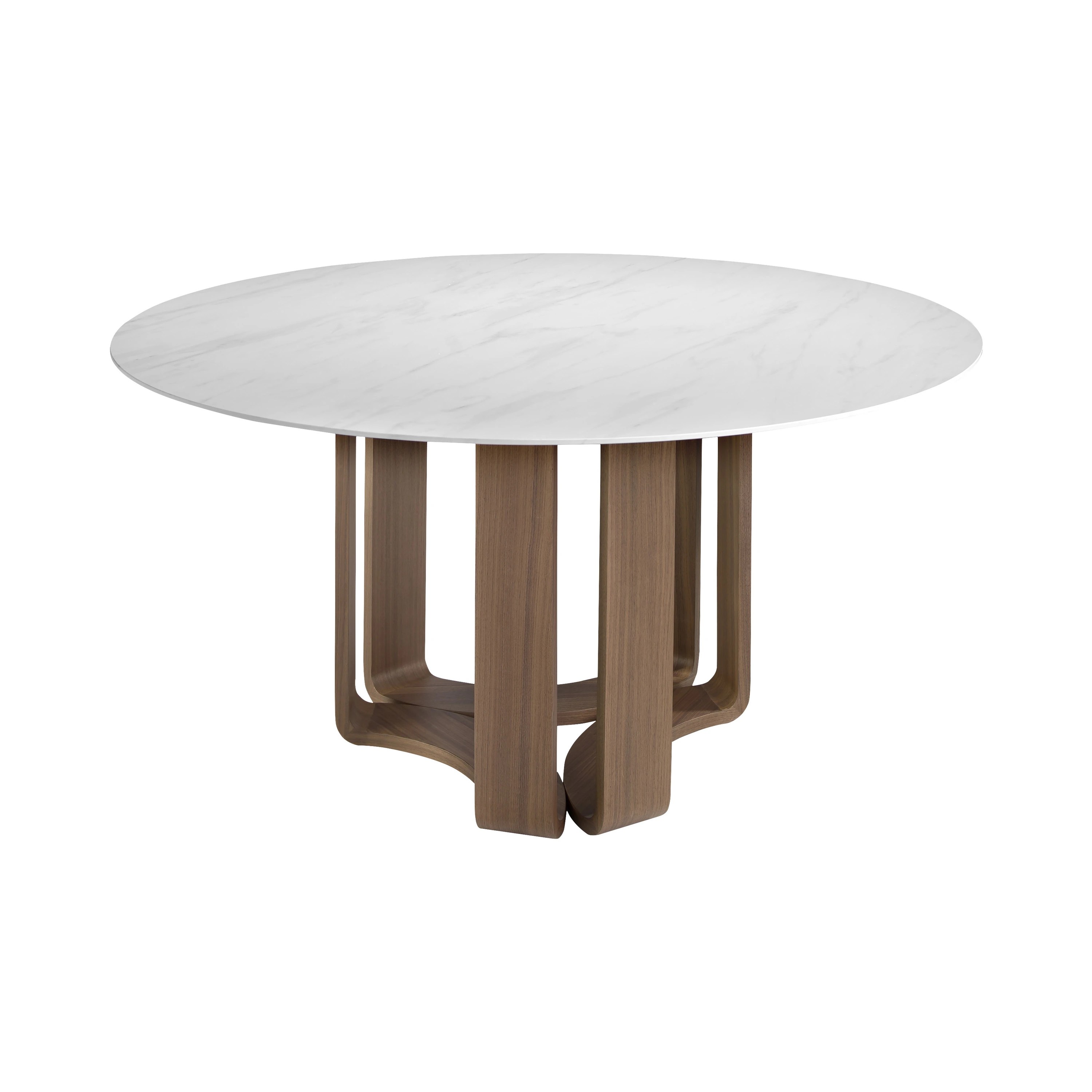 Table à manger ronde marbre porcelaine et noyer