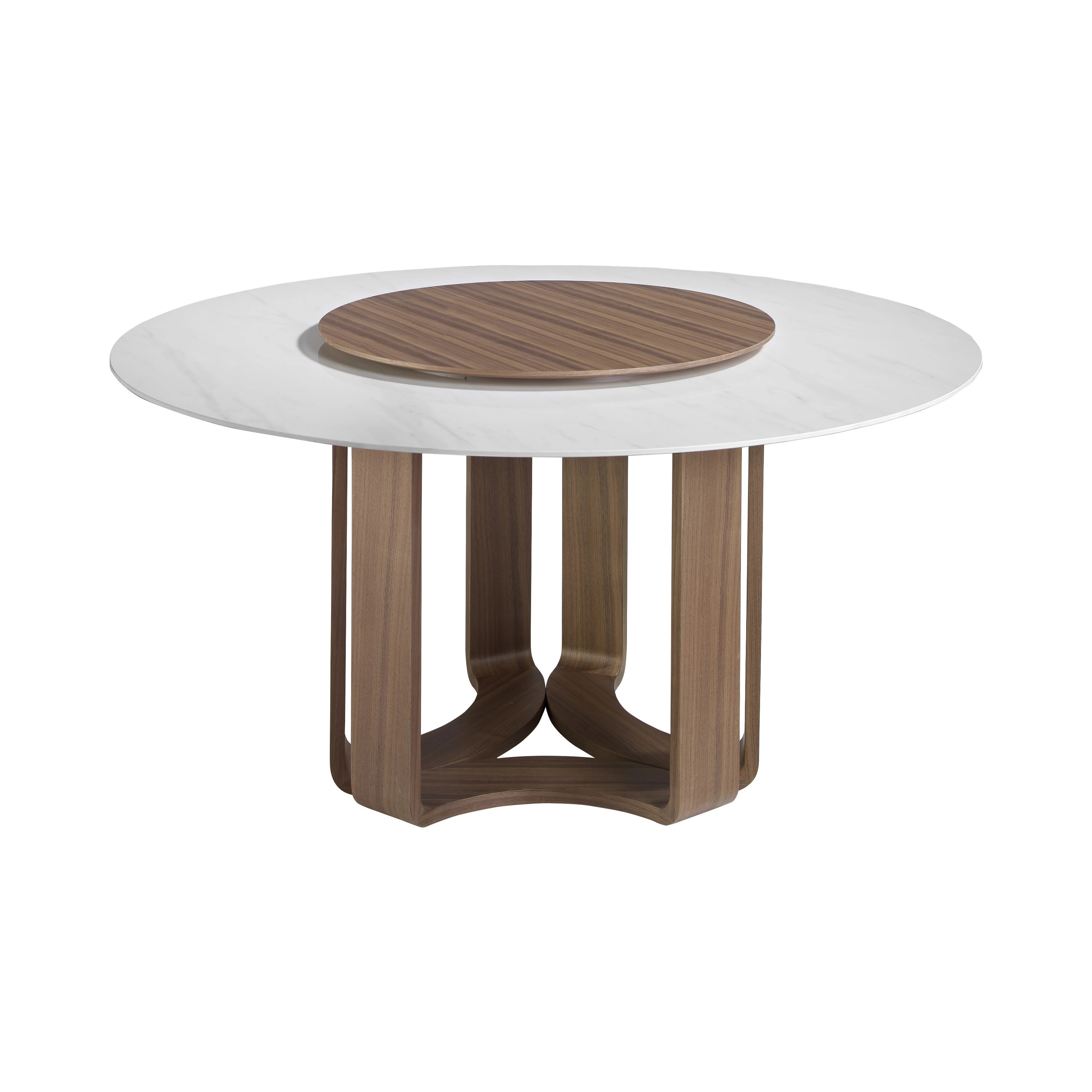 Table à manger ronde marbre porcelaine et noyer