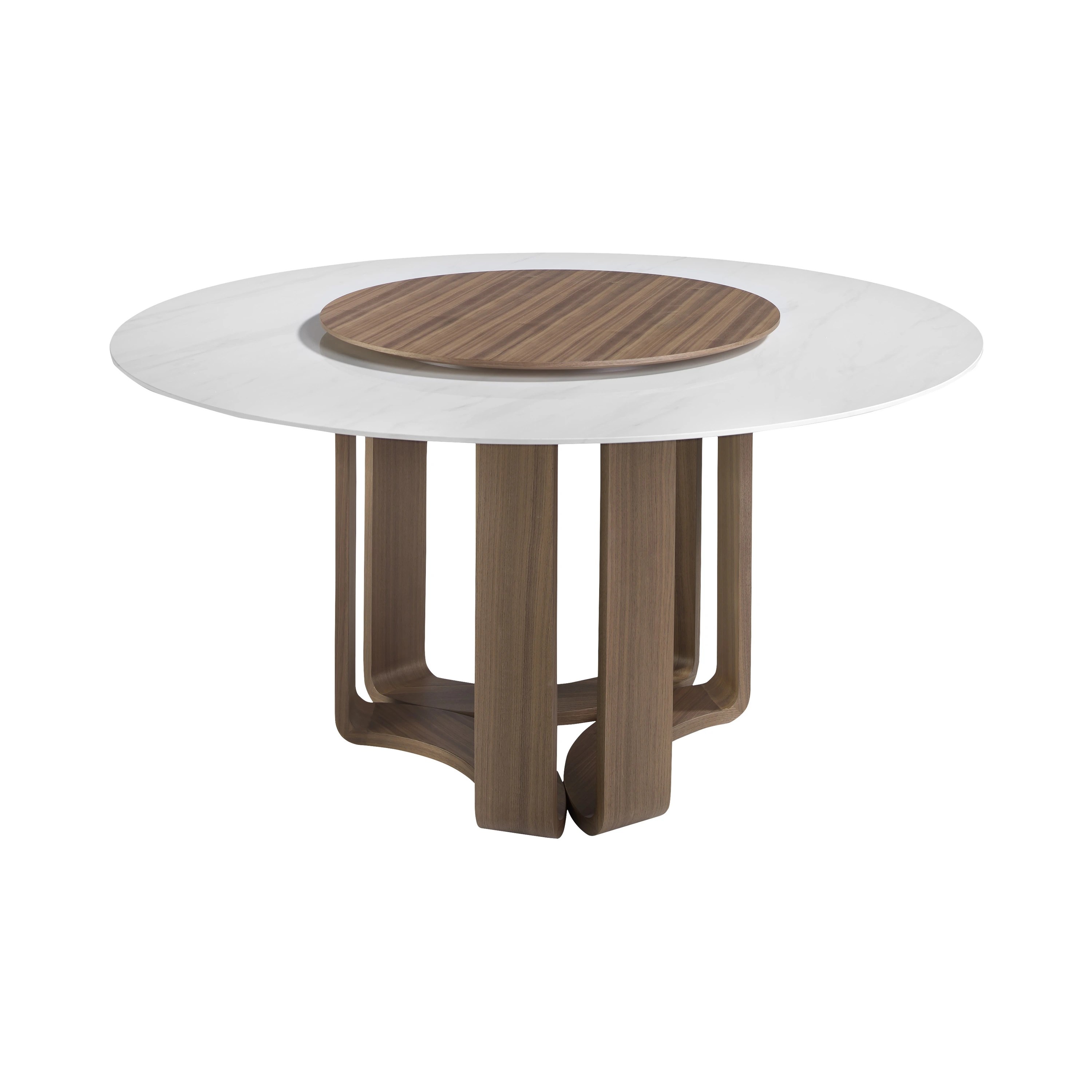 Table à manger ronde marbre porcelaine et noyer