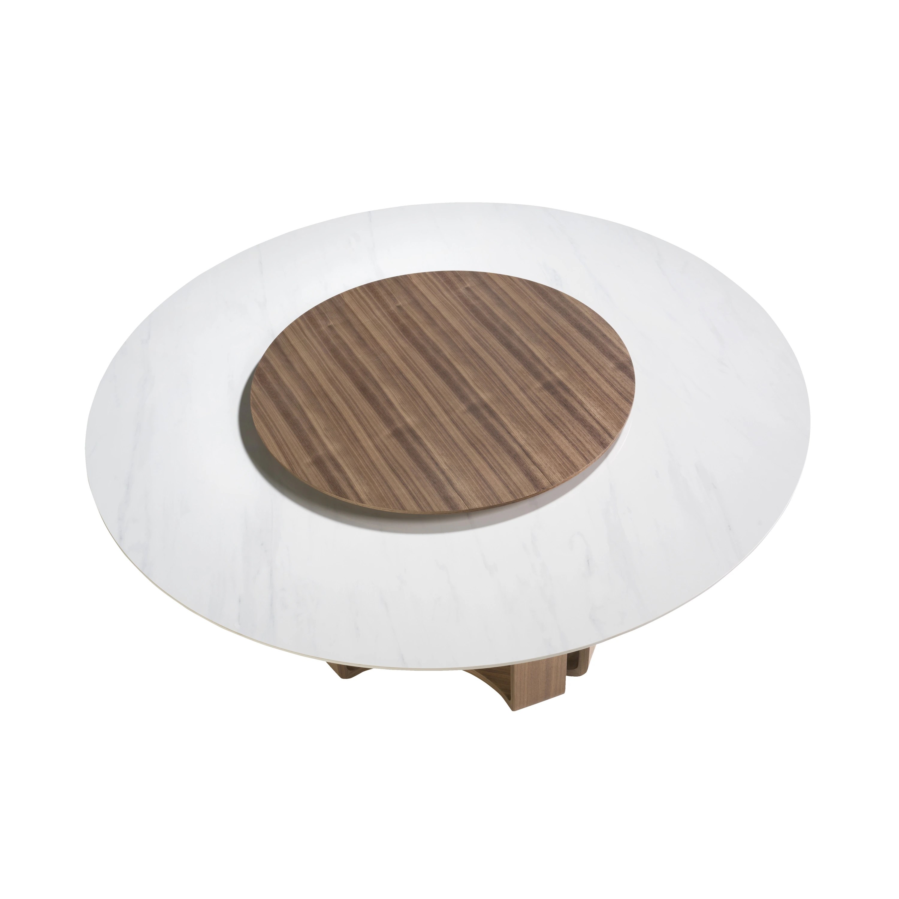 Table à manger ronde marbre porcelaine et noyer