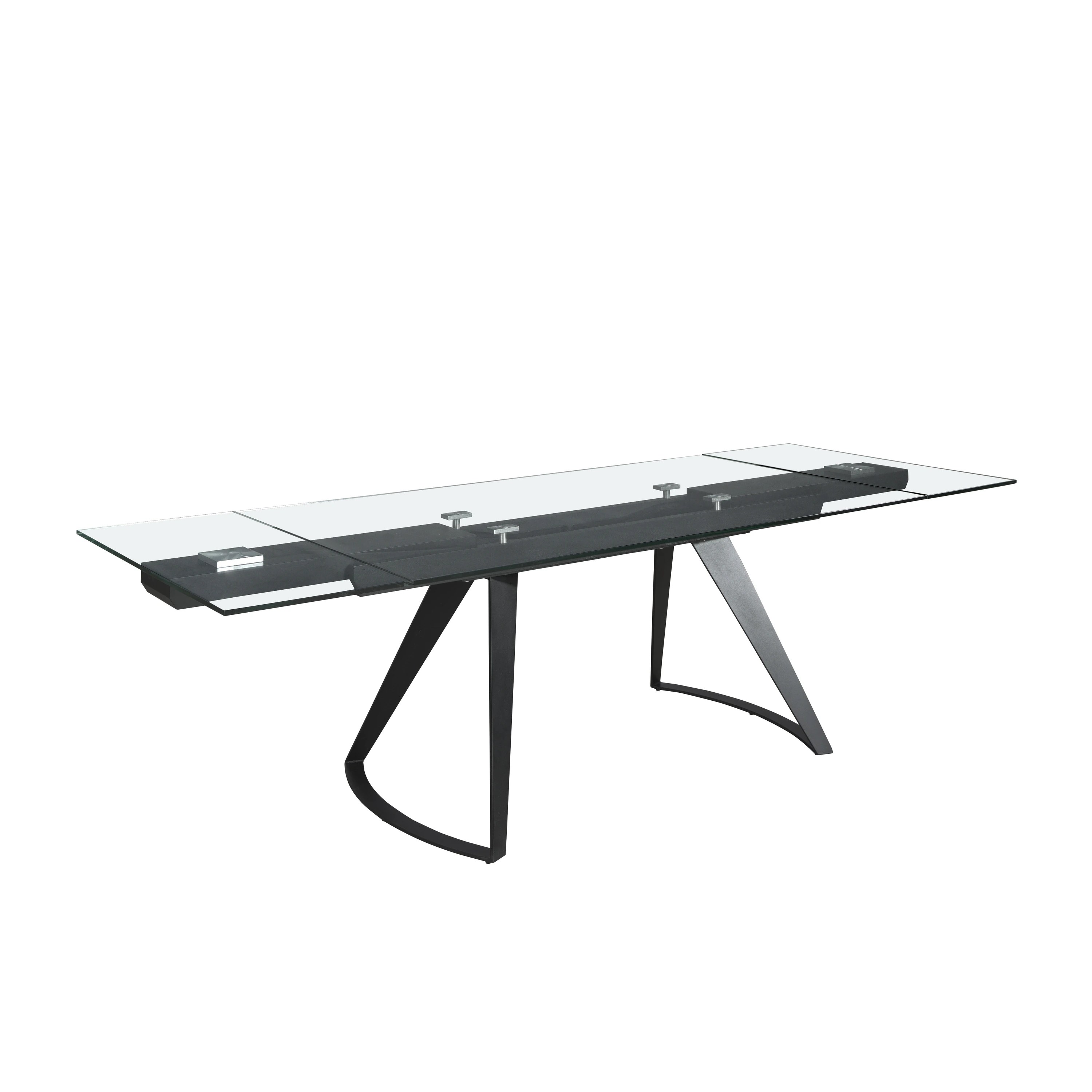 Table à manger extensible rectangulaire en verre trempé et acier noir